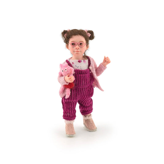 Irina Martin Curly Girl Dollhouse Doll in Pink with Peppa Pig Toy