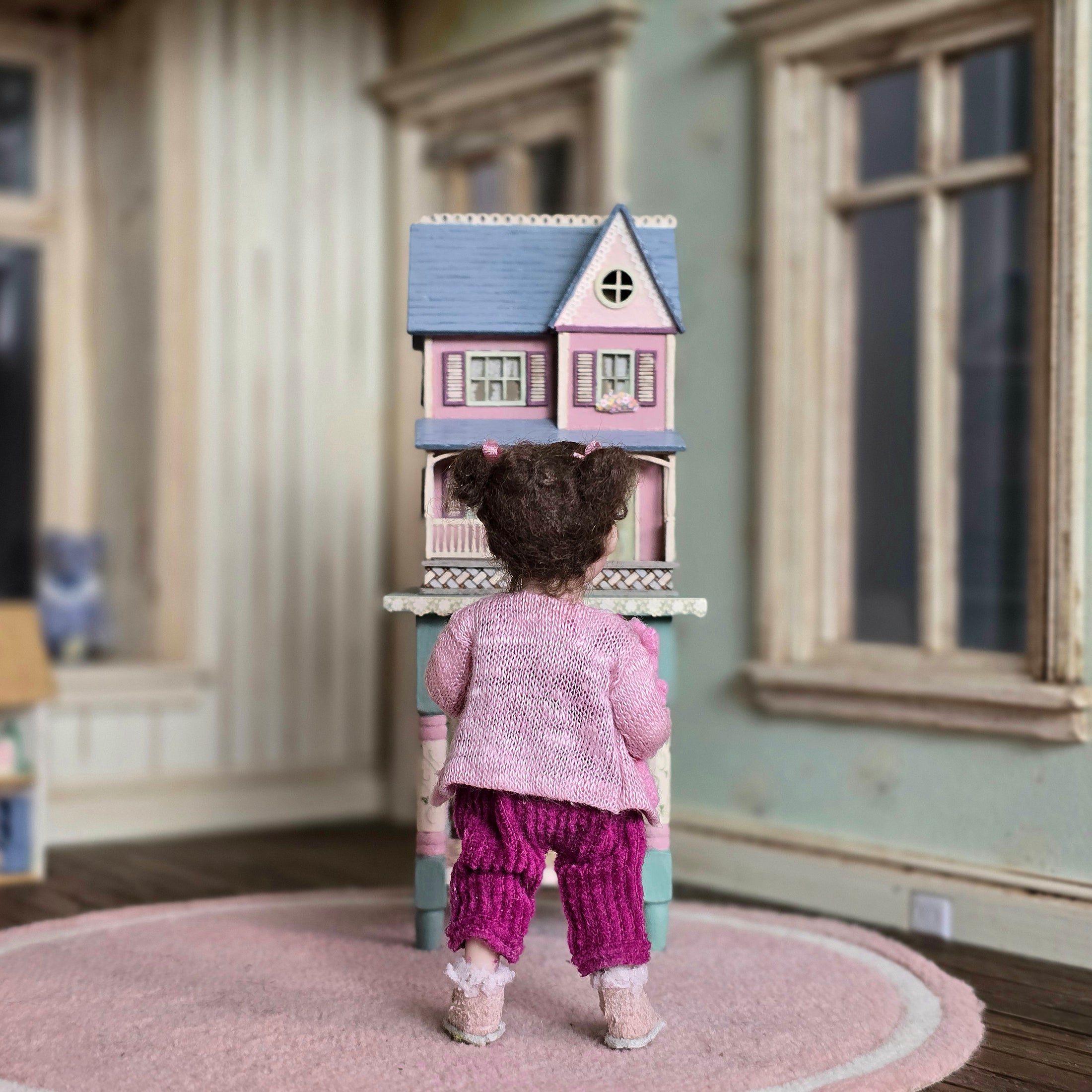Irina Martin Curly Girl Dollhouse Doll in Pink with Peppa Pig Toy