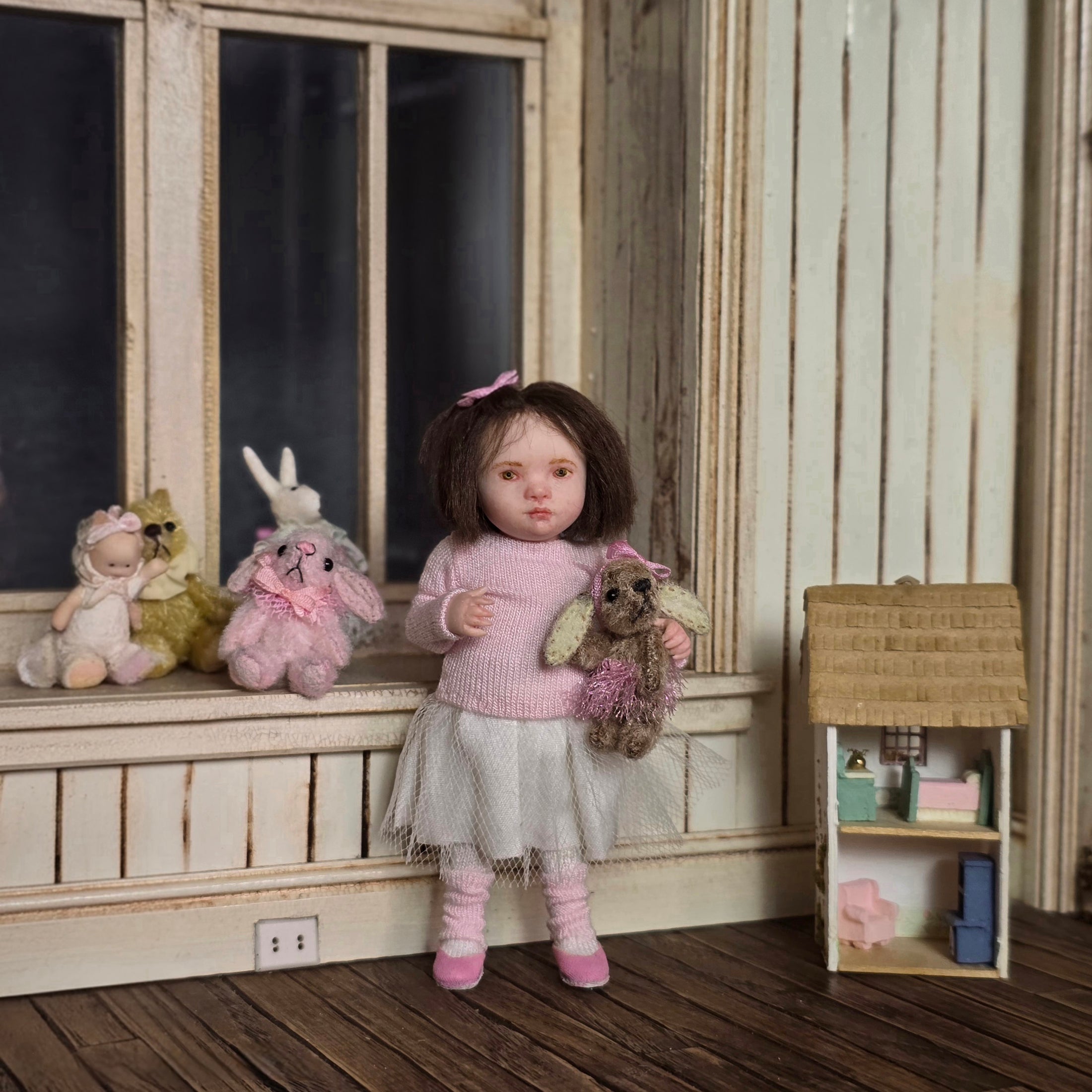 Irina Martin Dollhouse Doll Pouty Little Girl in Tutu with Anna Braun Bunny