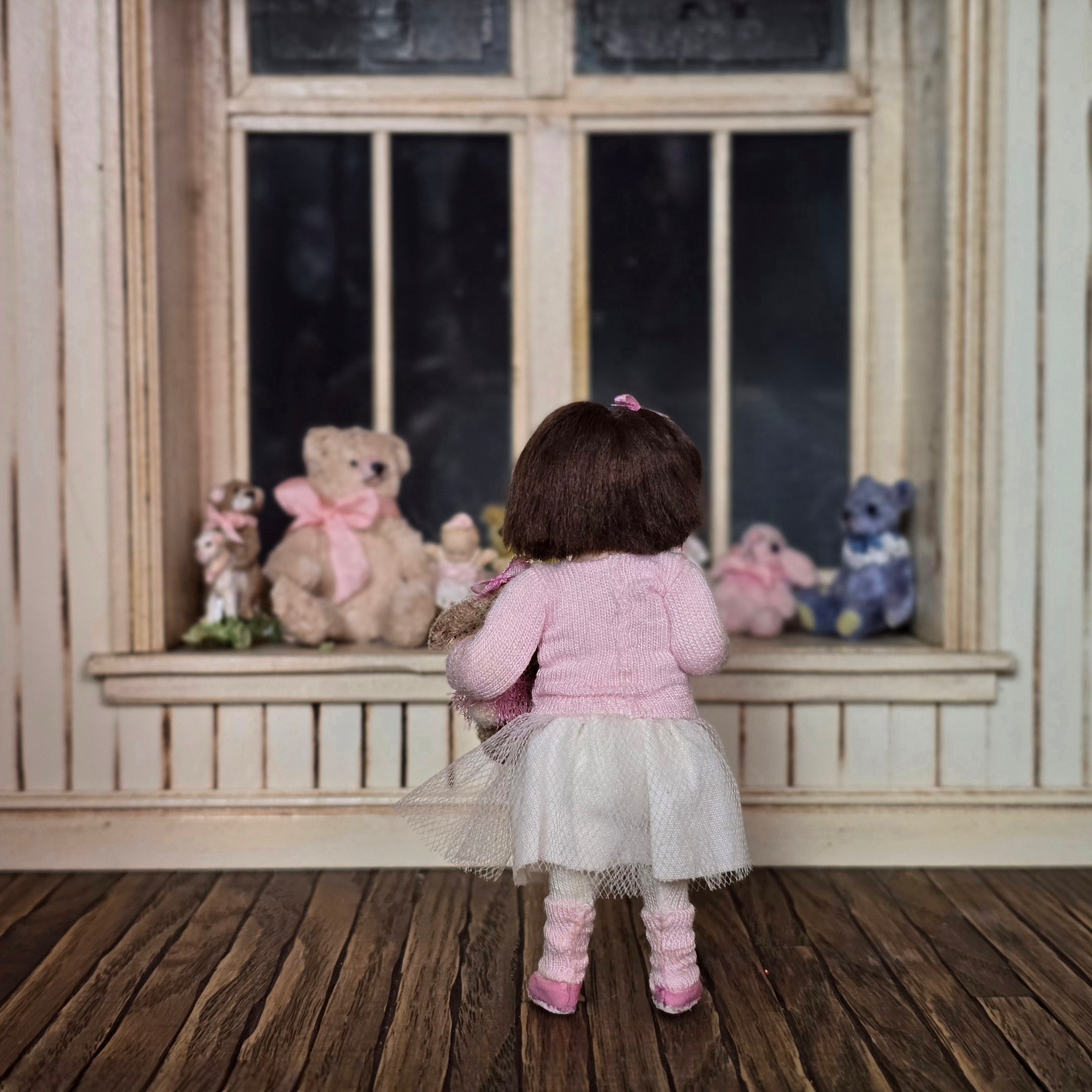 Irina Martin Dollhouse Doll Pouty Little Girl in Tutu with Anna Braun Bunny