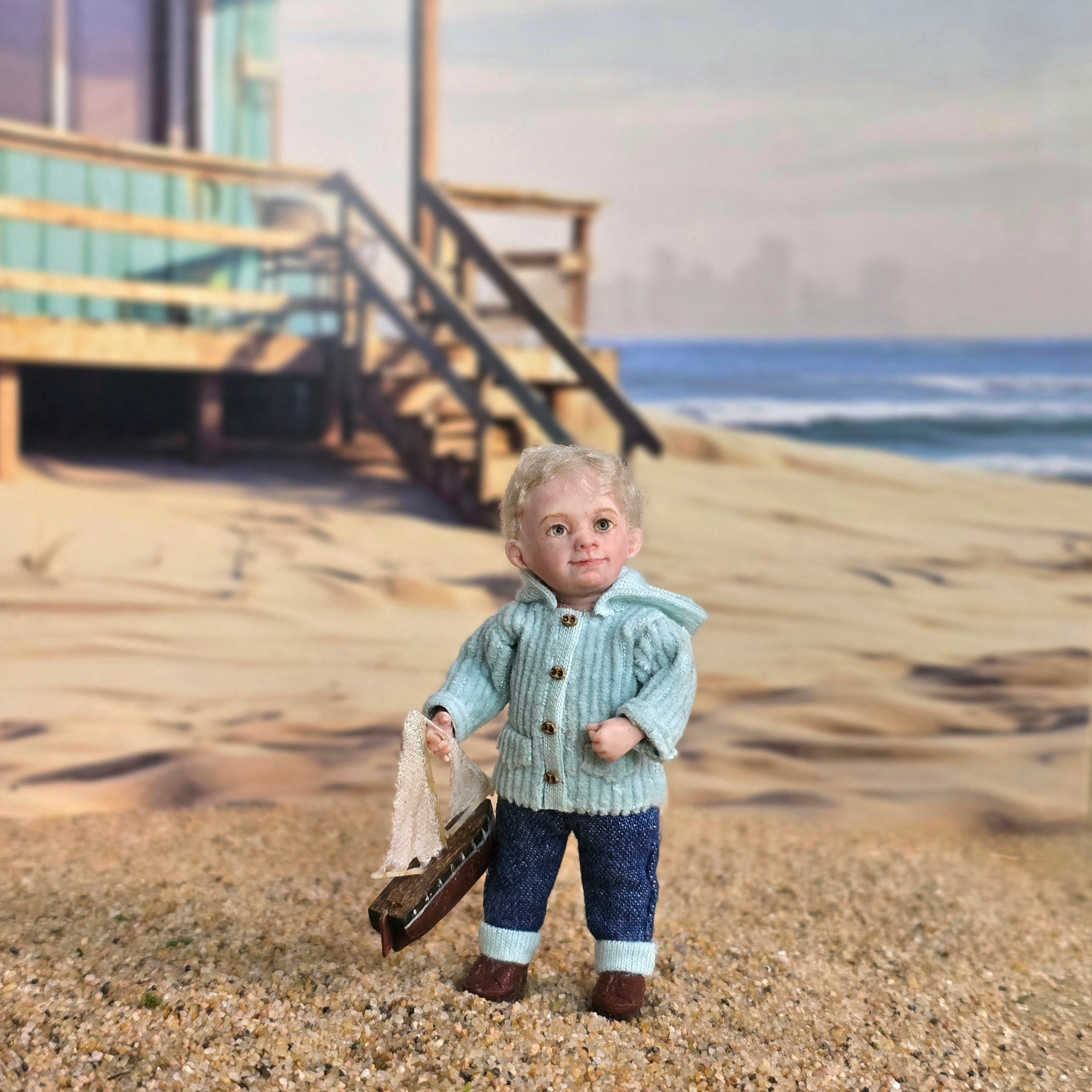 Irina Martin Happy Blonde Little Boy Dollhouse Doll 1:12 Scale