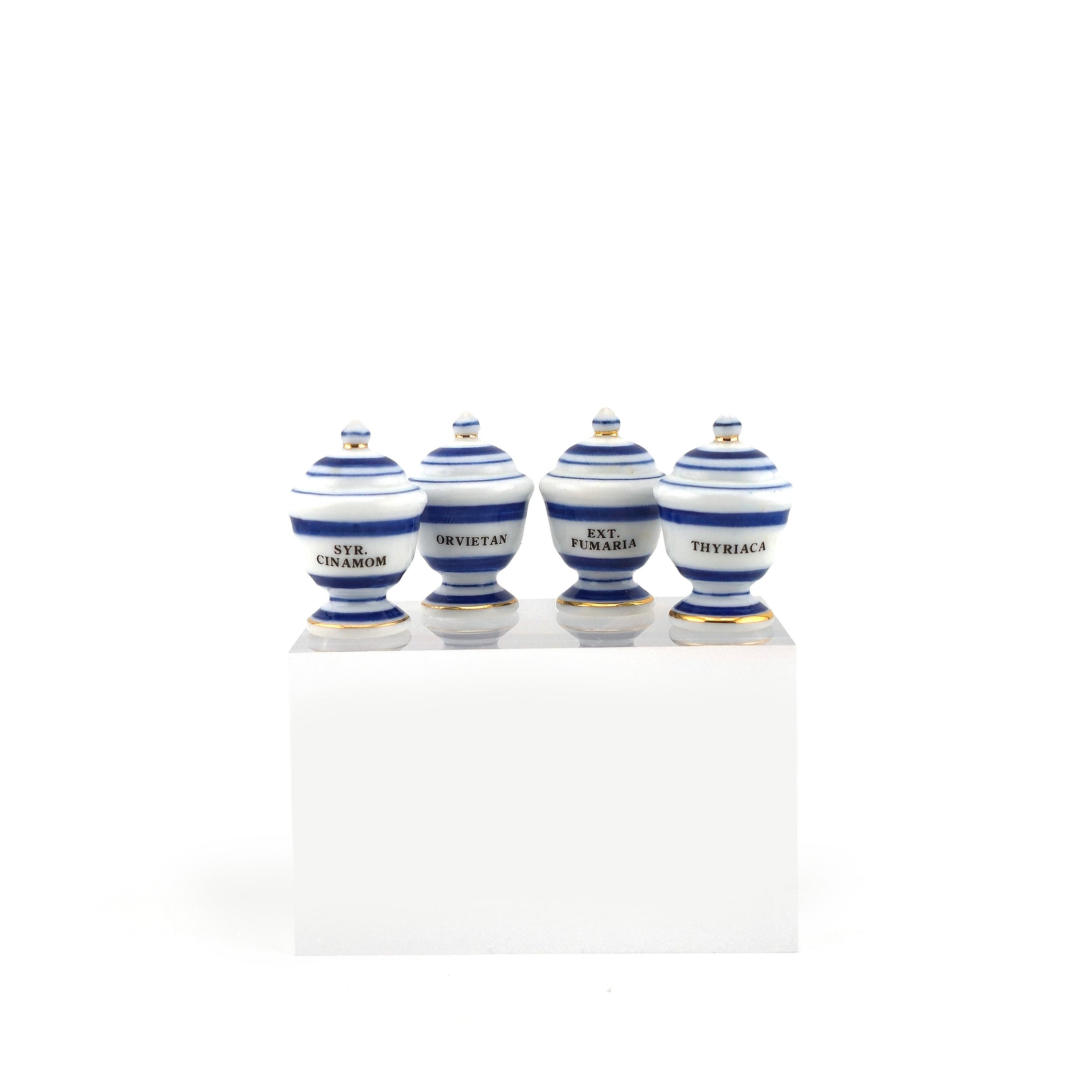 Mini Mundus Blue & White Porcelain Apothecary Jars Set of 4 Style A Group 2