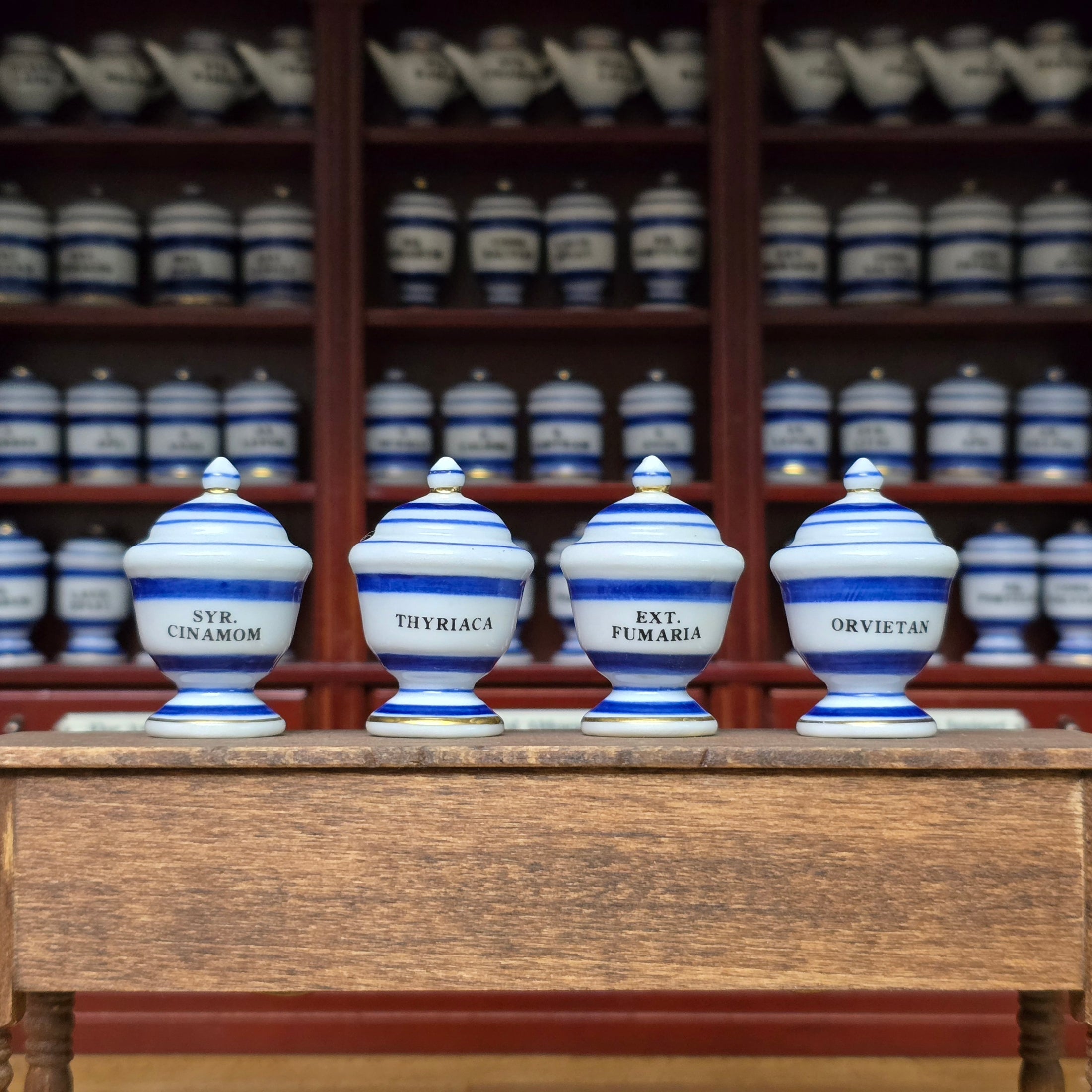 Mini Mundus Blue & White Porcelain Apothecary Jars Set of 4 Style A Group 2