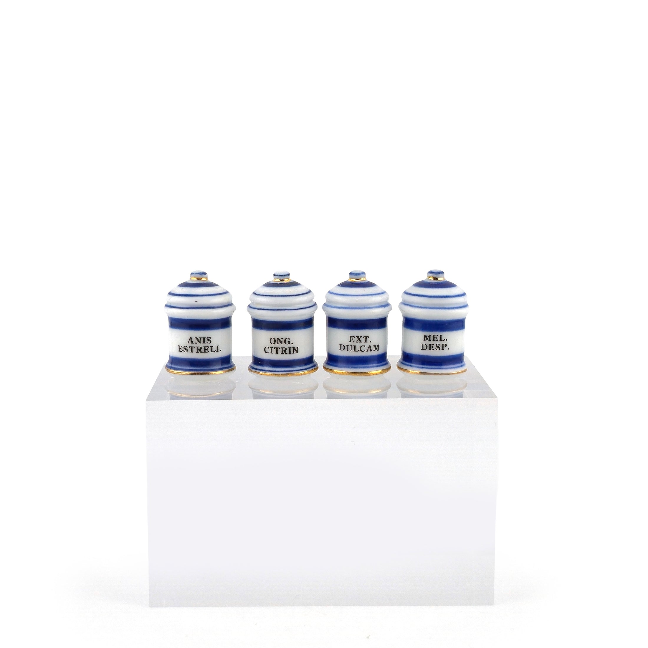 Mini Mundus Blue & White Porcelain Apothecary Jars Set of 4 Style B Group 2