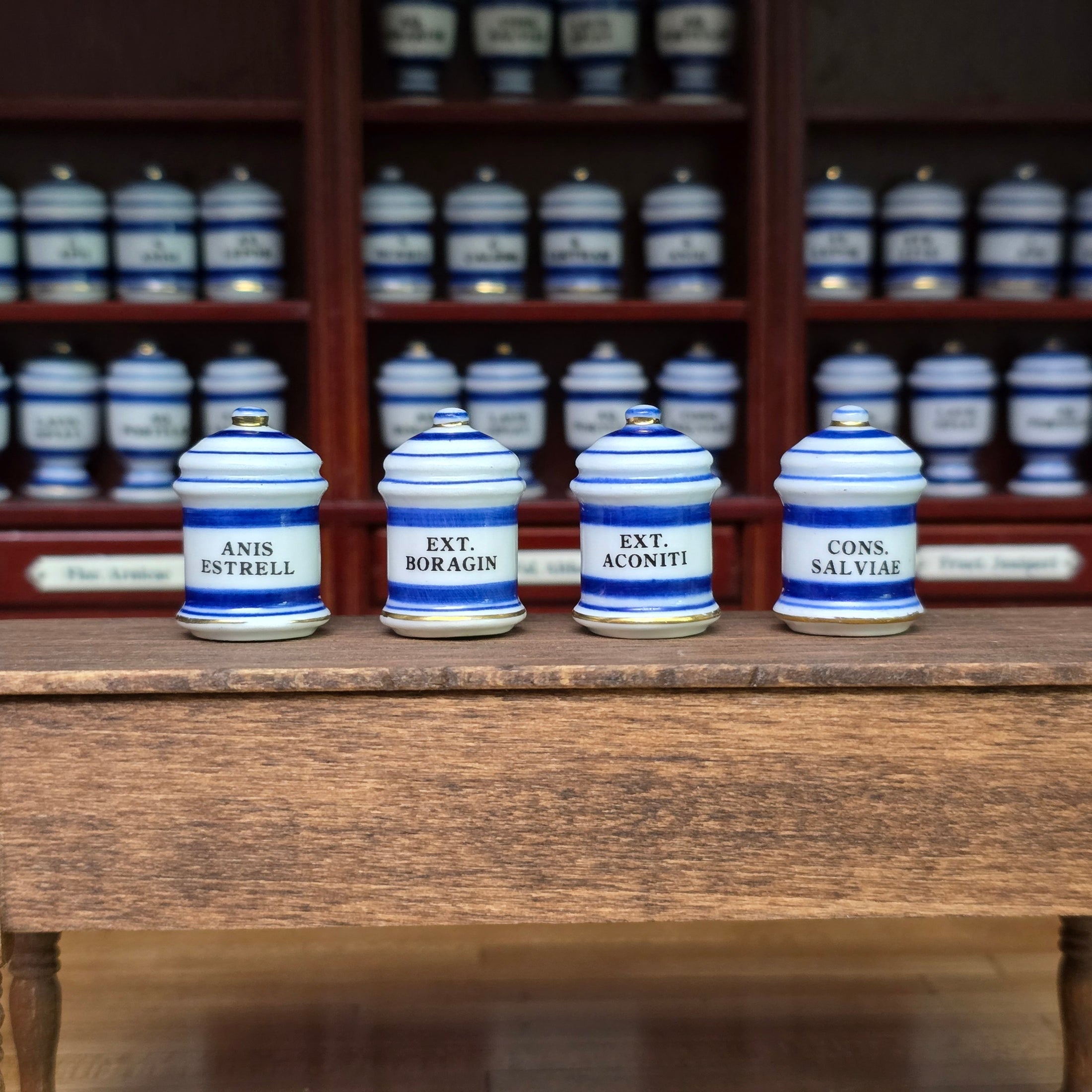 Mini Mundus Blue & White Porcelain Apothecary Jars Set of 4 Style B Group 4