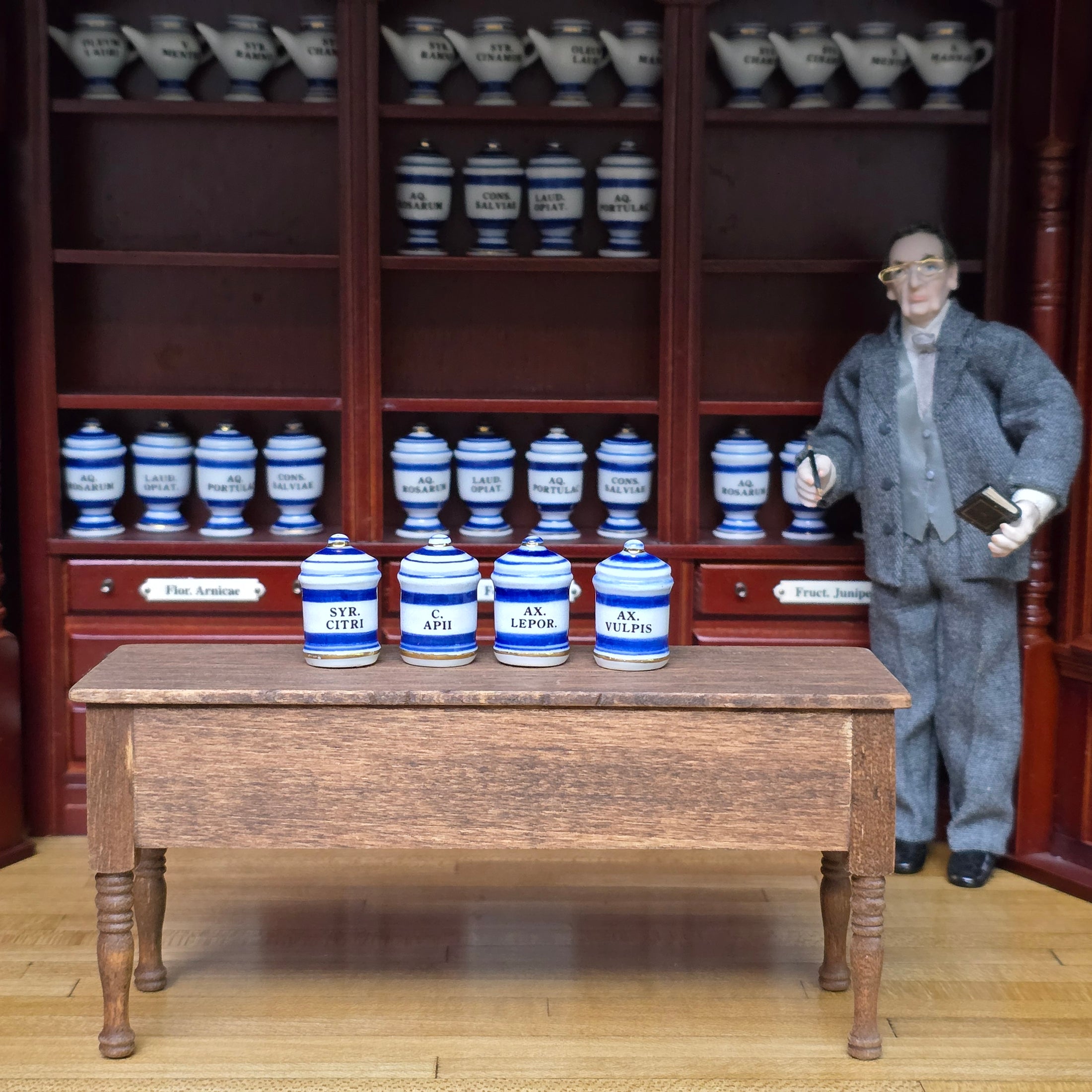 Mini Mundus Blue & White Porcelain Apothecary Jars Set of 4 Style C Group 1