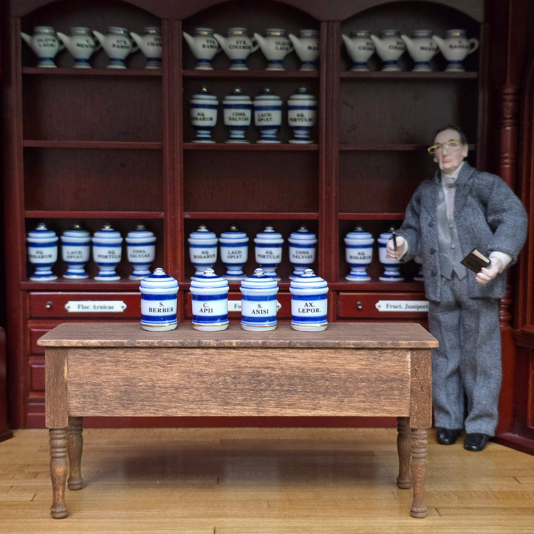 Mini Mundus Blue & White Porcelain Apothecary Jars Set of 4 Style C Group 4