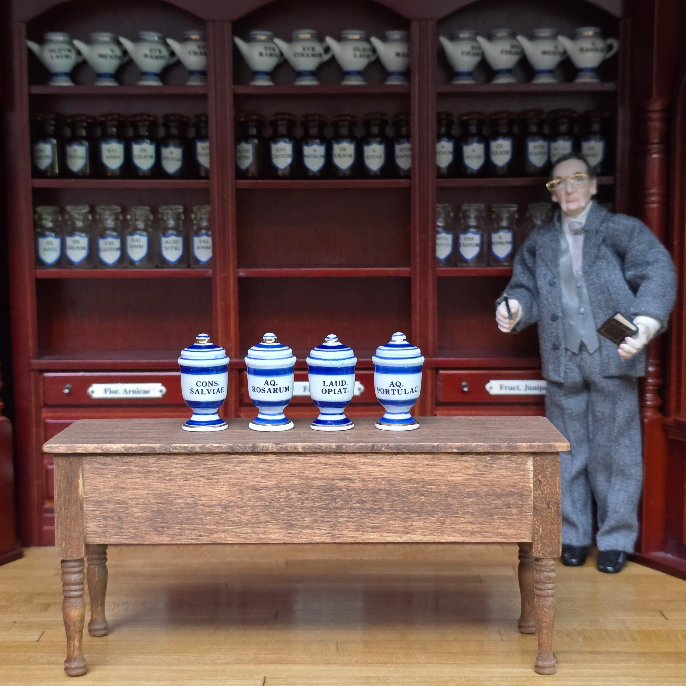 Mini Mundus Blue & White Porcelain Apothecary Jars Set of 4 Style D Group 8
