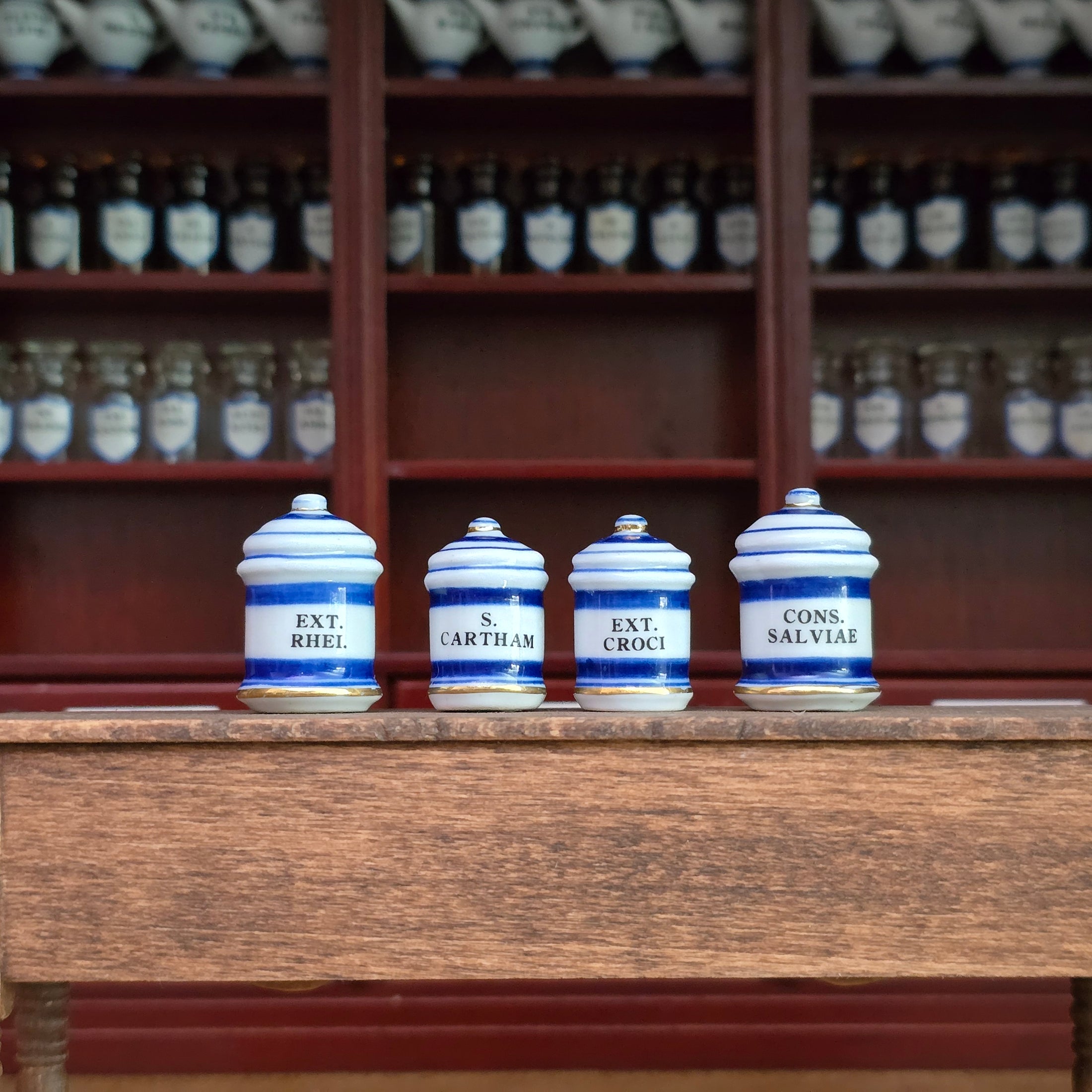Mini Mundus Porcelain Apothecary Jars Set of 4, Mixed Style B & C