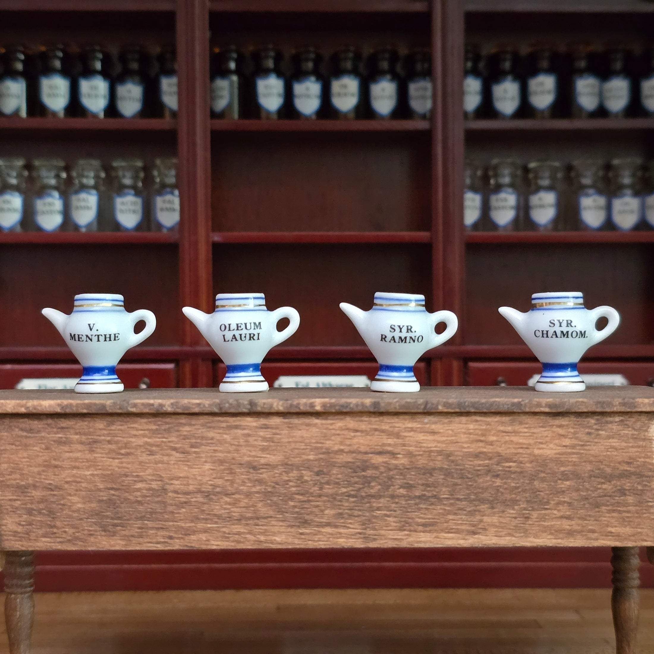 Mini Mundus Set of 4 Porcelain Apothecary Syrup Jars Style E Group 1