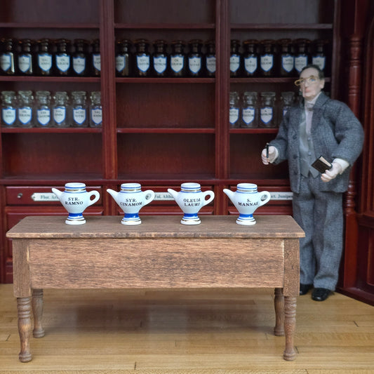 Mini Mundus Set of 4 Porcelain Apothecary Syrup Jars Style E Group 2