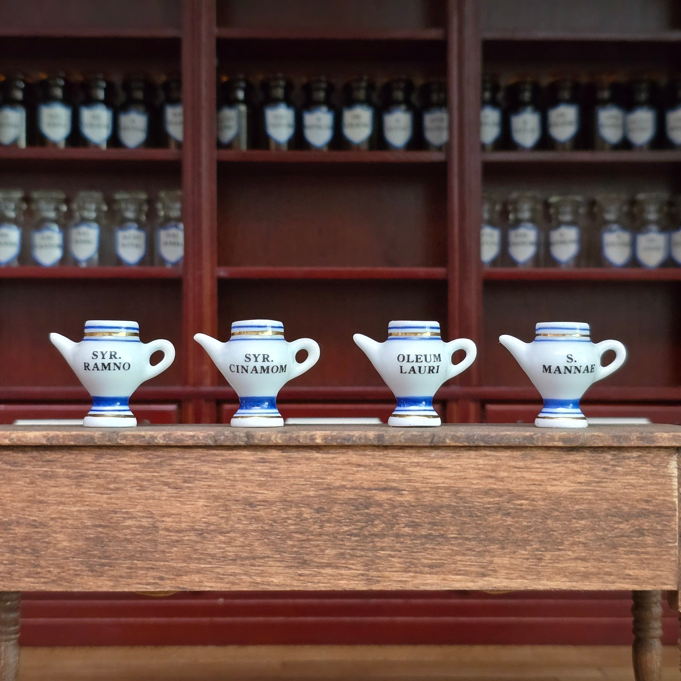 Mini Mundus Set of 4 Porcelain Apothecary Syrup Jars Style E Group 2