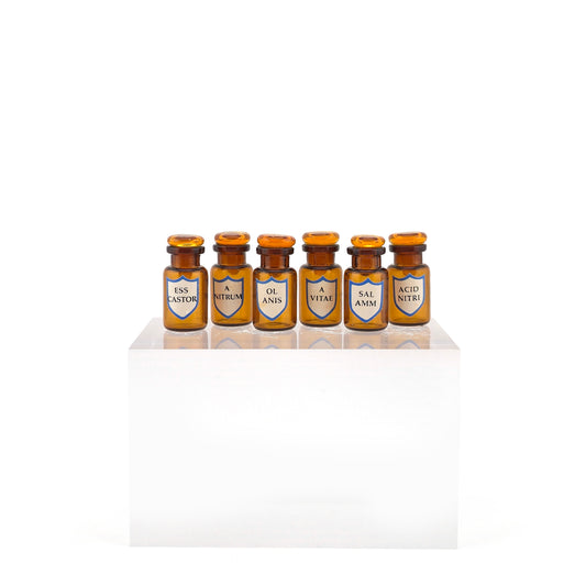 Mini Mundus Set of 6 Amber Glass Apothecary Bottles Style F Group 2
