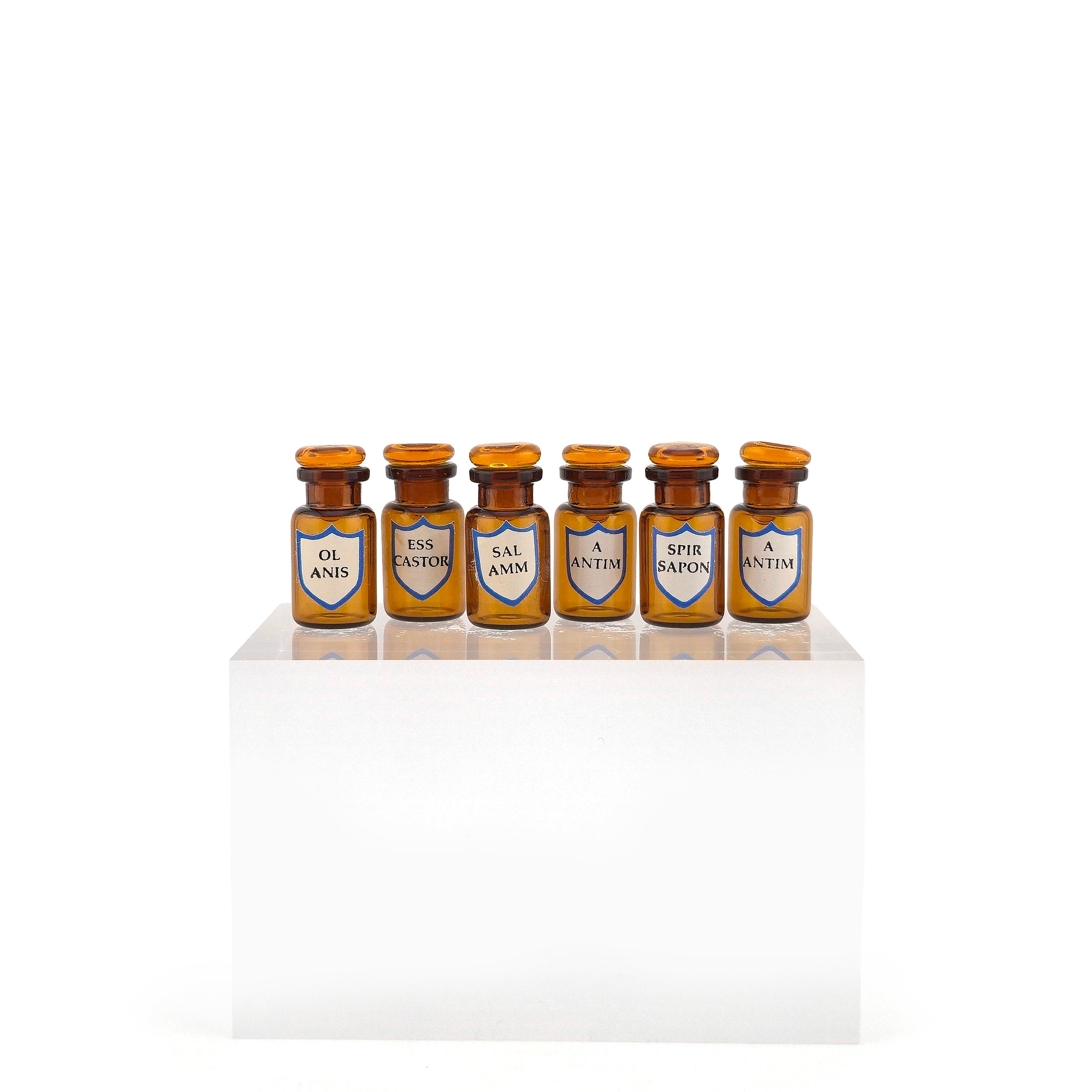 Mini Mundus Set of 6 Amber Glass Apothecary Bottles Style F Group 3