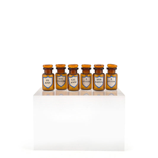 Mini Mundus Set of 6 Amber Glass Apothecary Bottles Style F Group 3