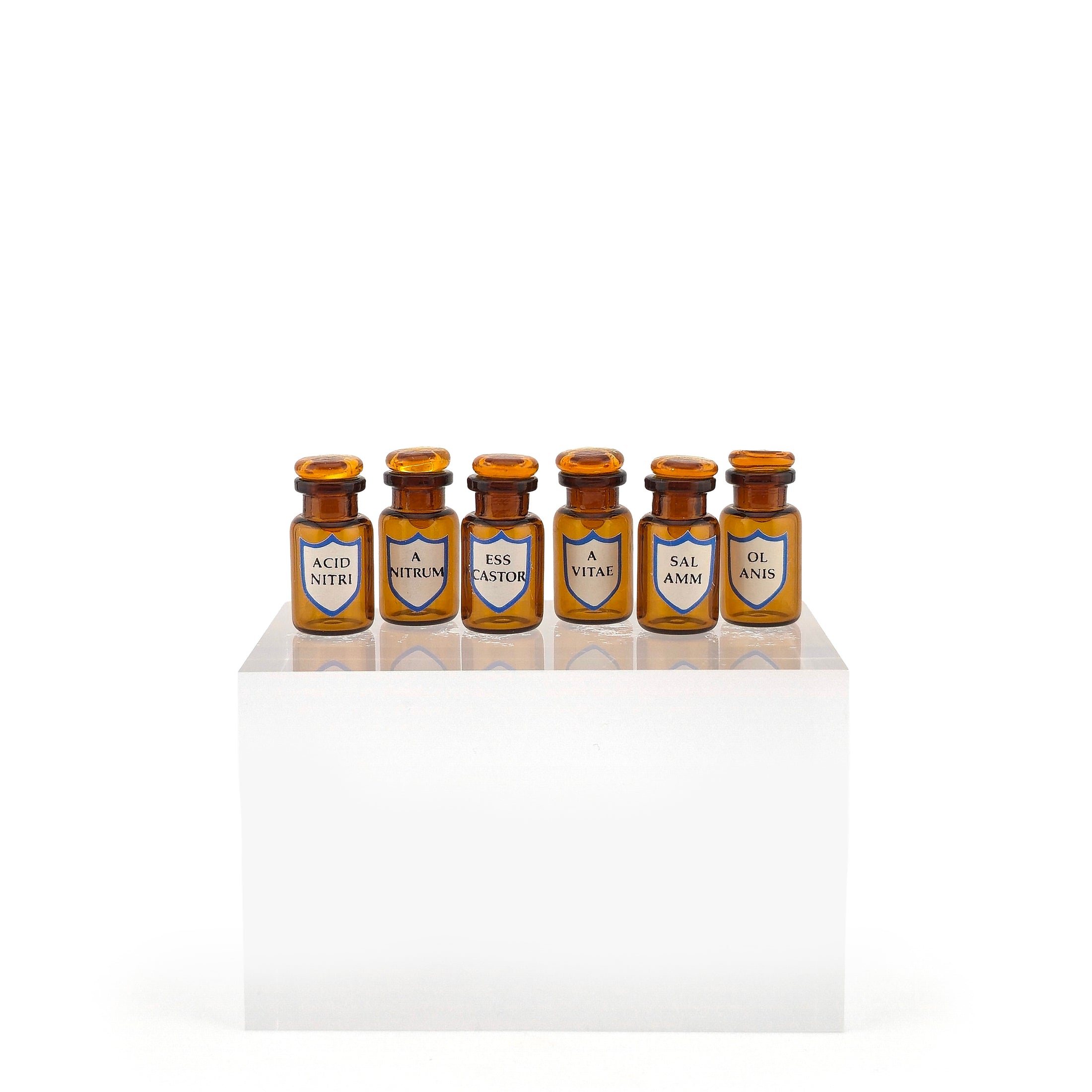 Mini Mundus Set of 6 Amber Glass Apothecary Bottles Style F Group 4