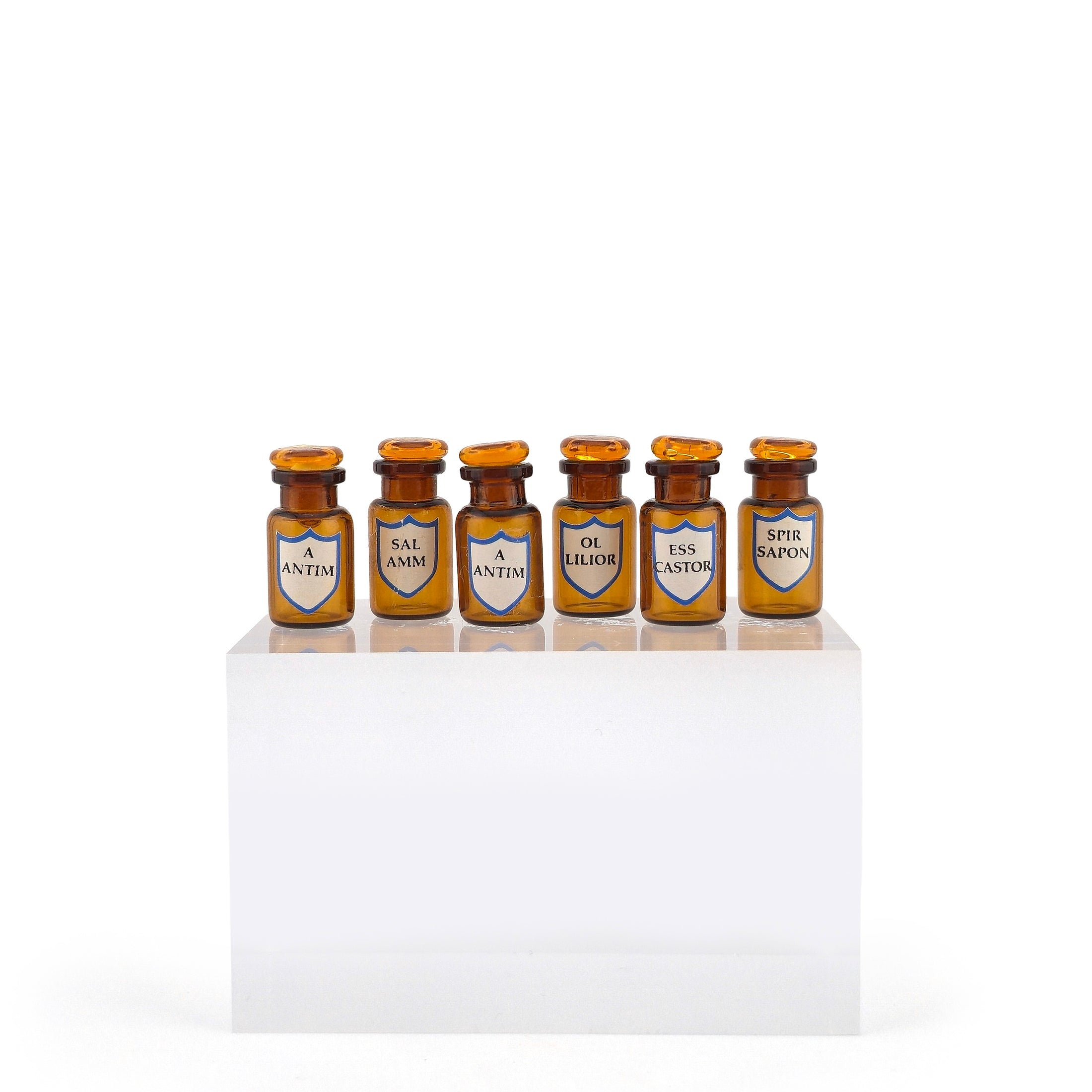 Mini Mundus Set of 6 Amber Glass Apothecary Bottles Style F Group 5