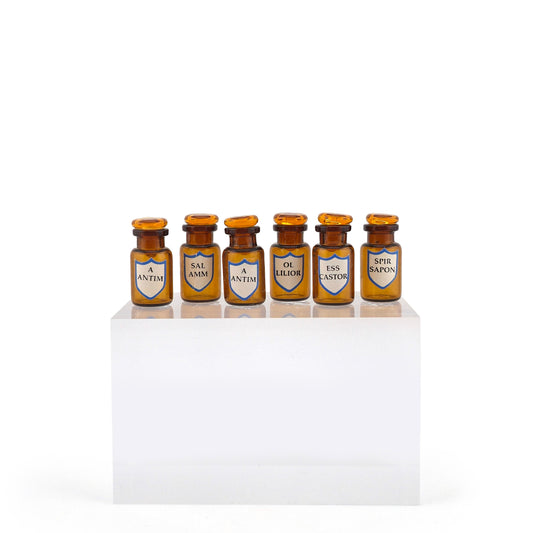 Mini Mundus Set of 6 Amber Glass Apothecary Bottles Style F Group 5