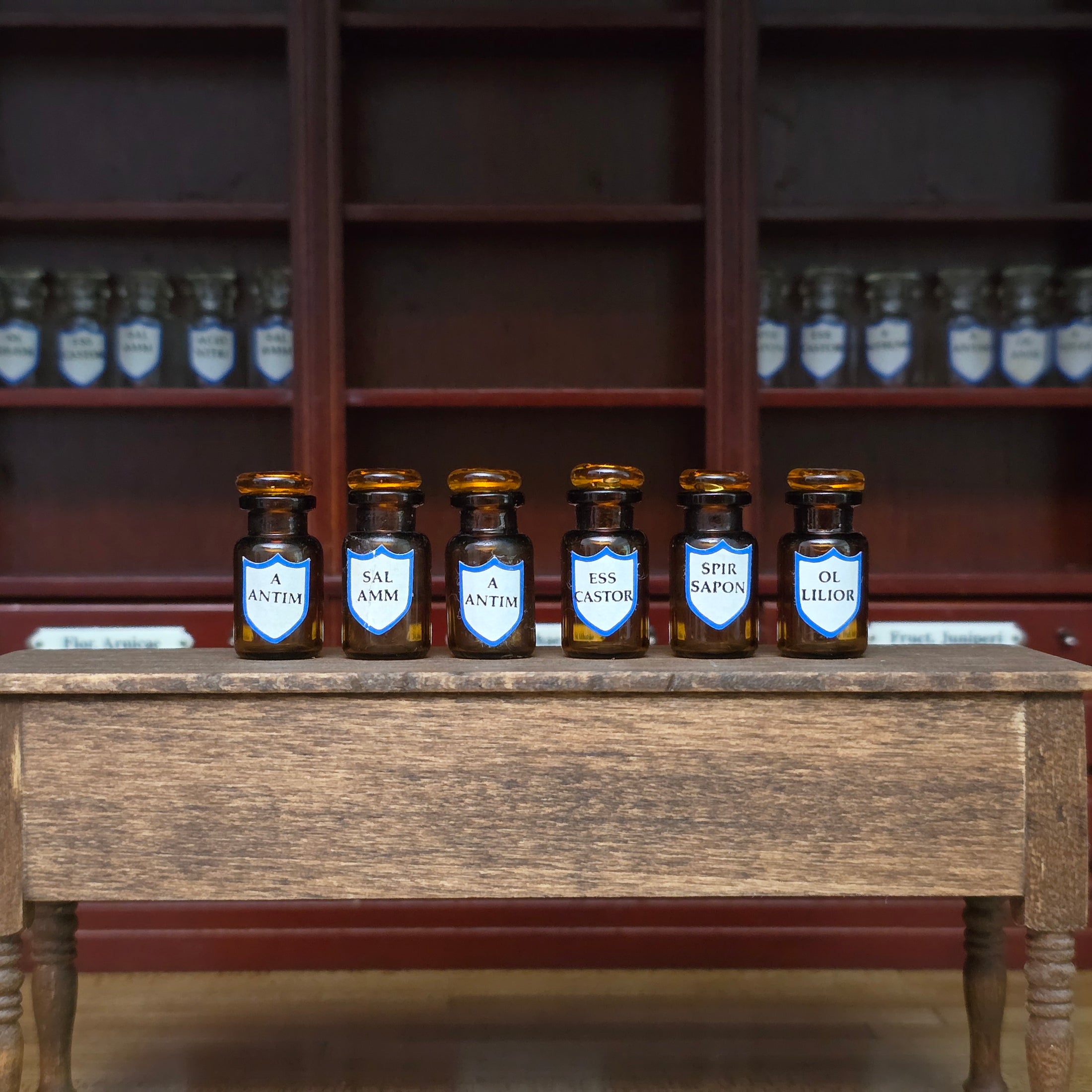 Mini Mundus Set of 6 Amber Glass Apothecary Bottles Style F Group 5