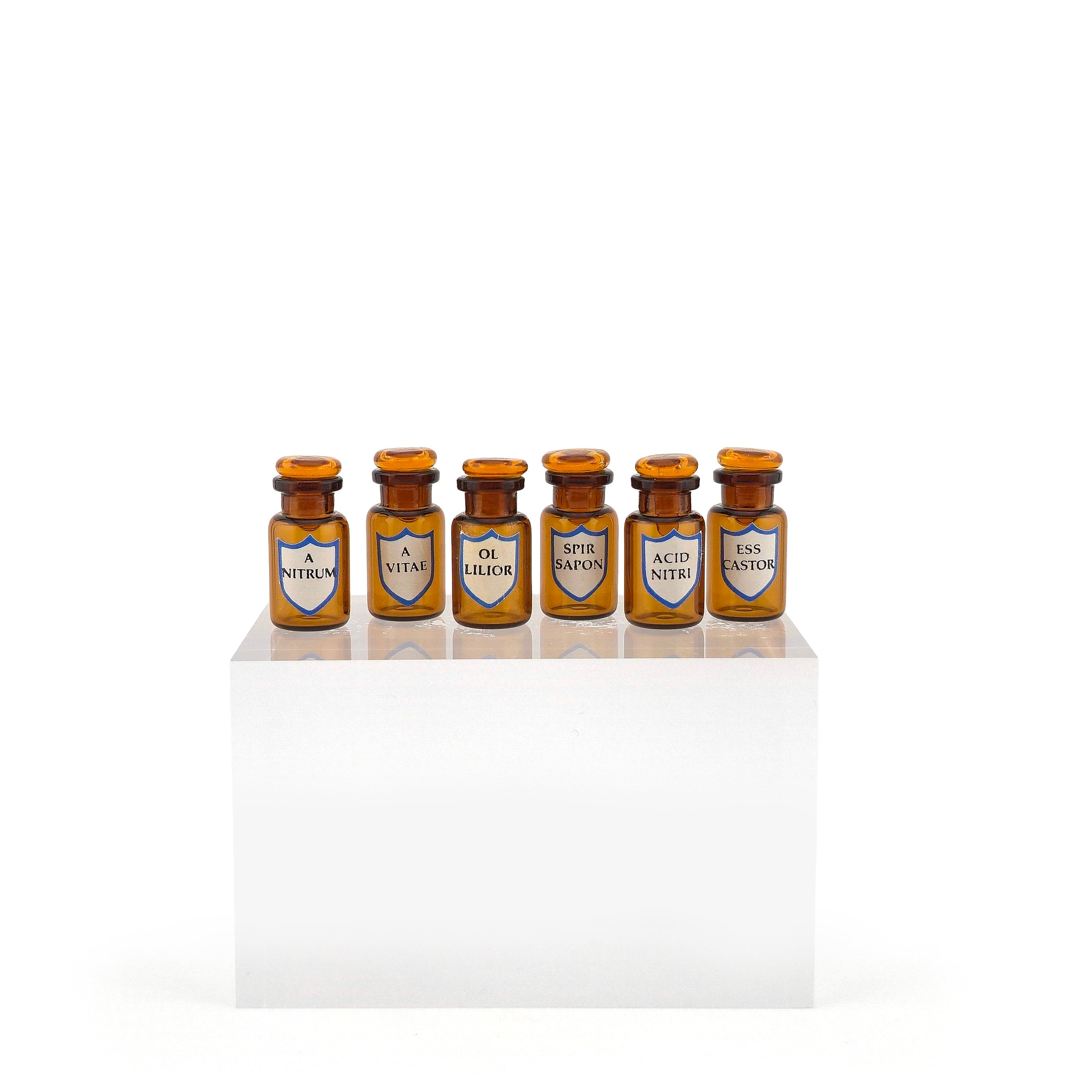 Mini Mundus Set of 6 Amber Glass Apothecary Bottles Style F Group 6