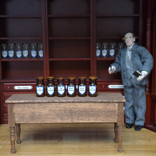 Mini Mundus Set of 6 Amber Glass Apothecary Bottles Style F Group 6
