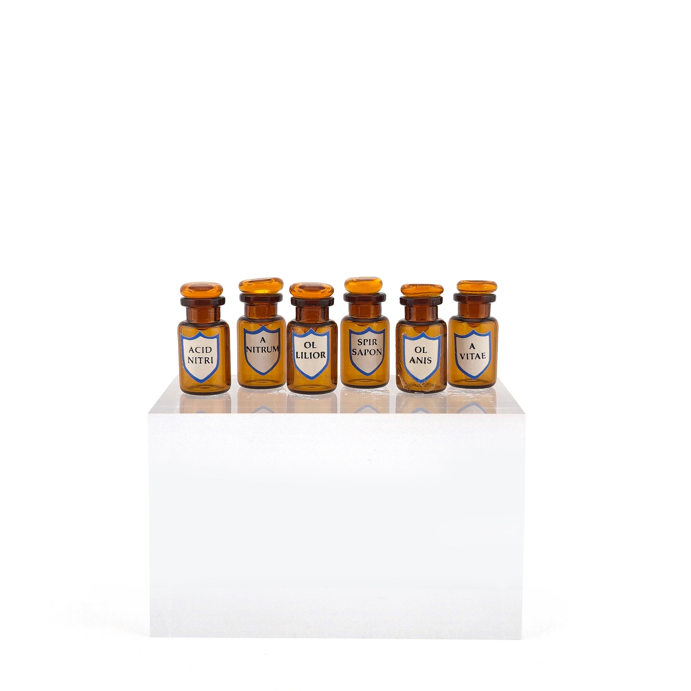 Mini Mundus Set of 6 Amber Glass Apothecary Bottles Style F Group 7