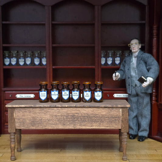 Mini Mundus Set of 6 Amber Glass Apothecary Bottles Style F Group 7