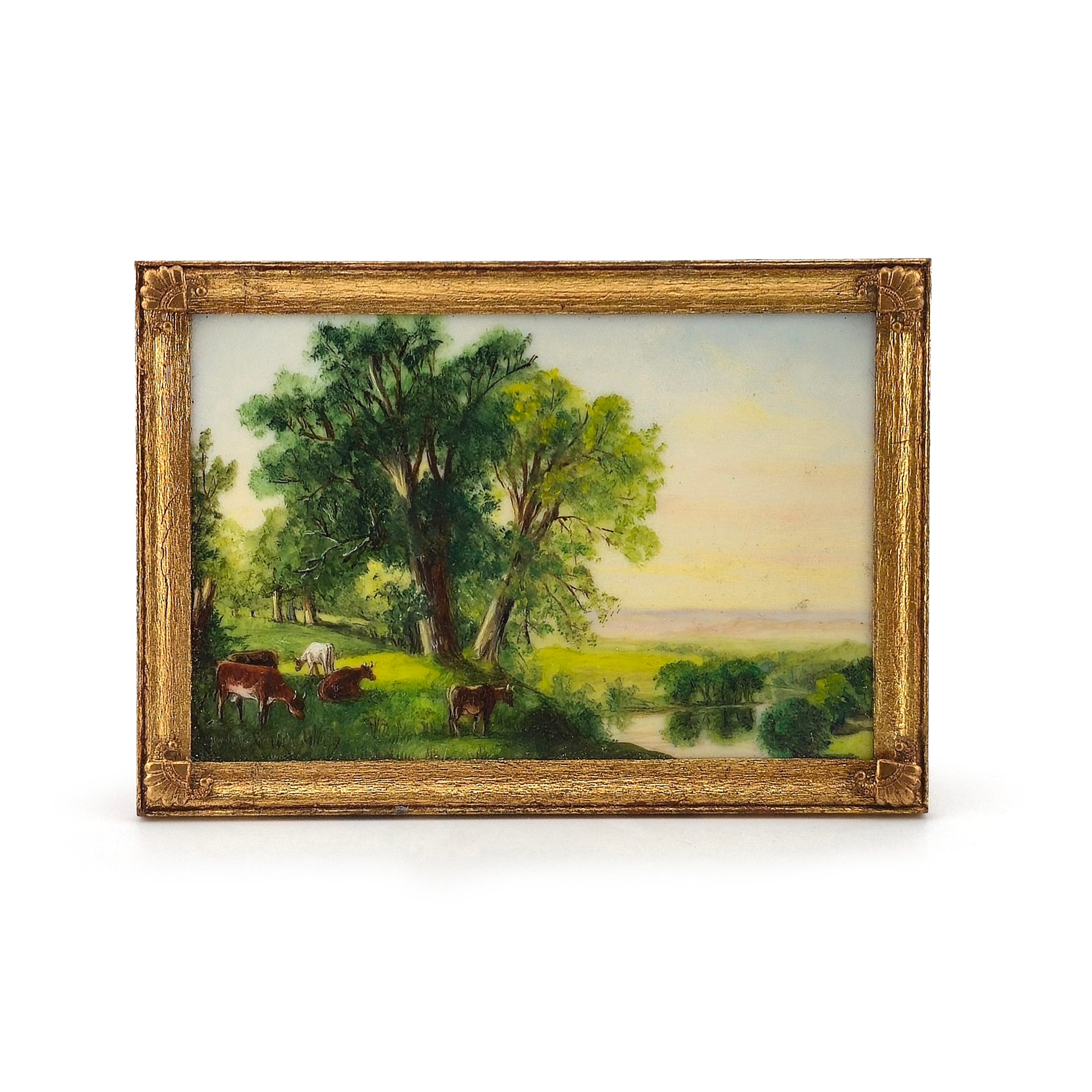 IGMA Melissa Wolcott "Cows Grazing Above a River" Oil Painting 1:12 Scale