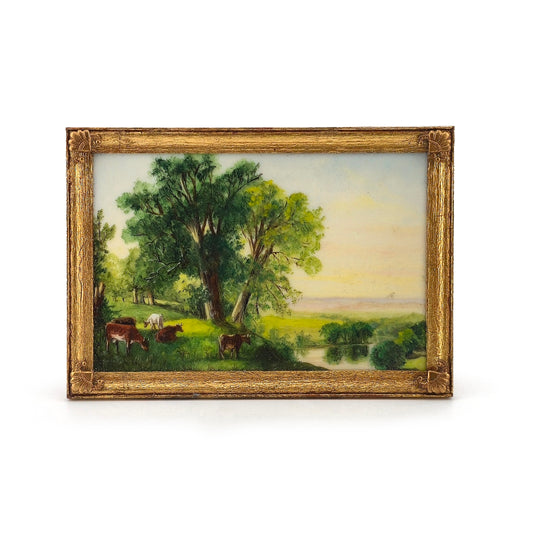 IGMA Melissa Wolcott "Cows Grazing Above a River" Oil Painting 1:12 Scale