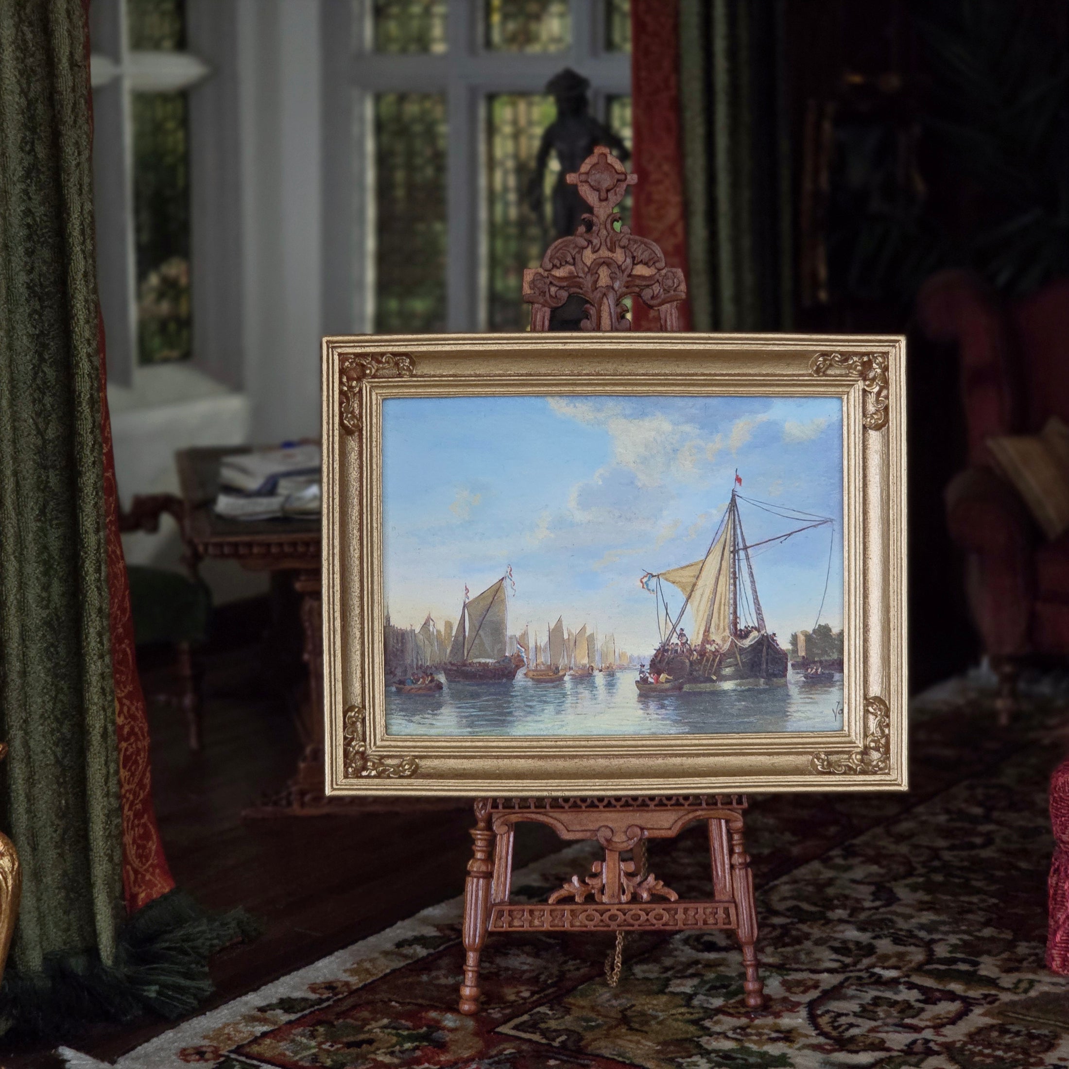 IGMA Joachim Kuhner The Maas at Dordrecht Maritime Oil Painting