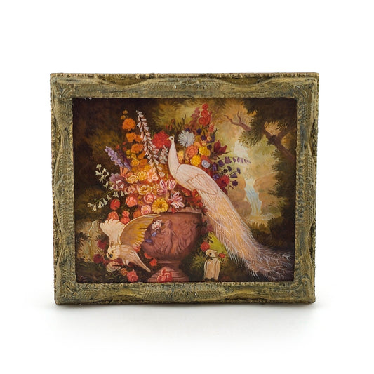 Paul Saltarelli White Peacock with Cockatoos and Flowers 2001 Oil Painting
