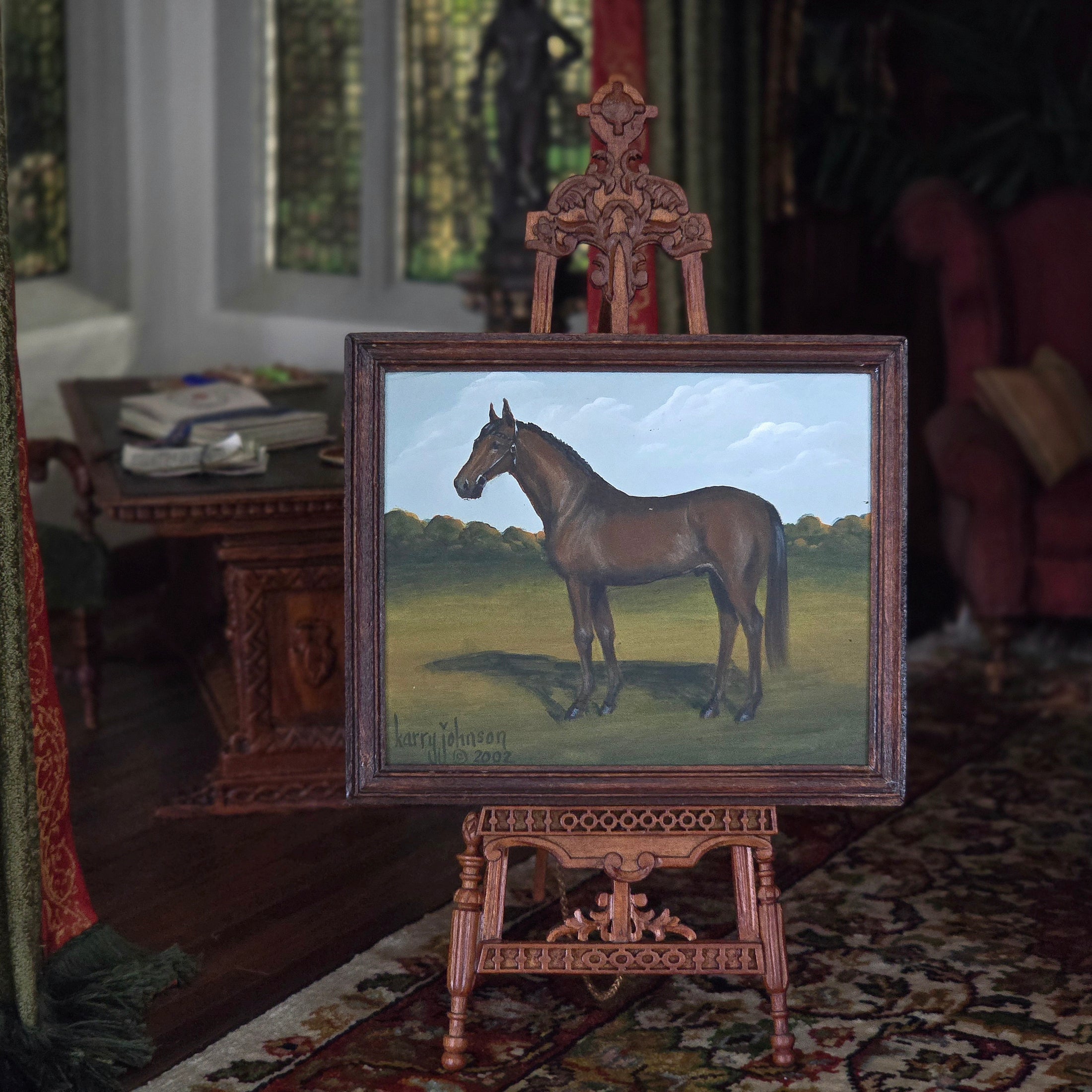 Karry Johnson 2002 Original Miniature Equestrian Oil Painting of a Horse