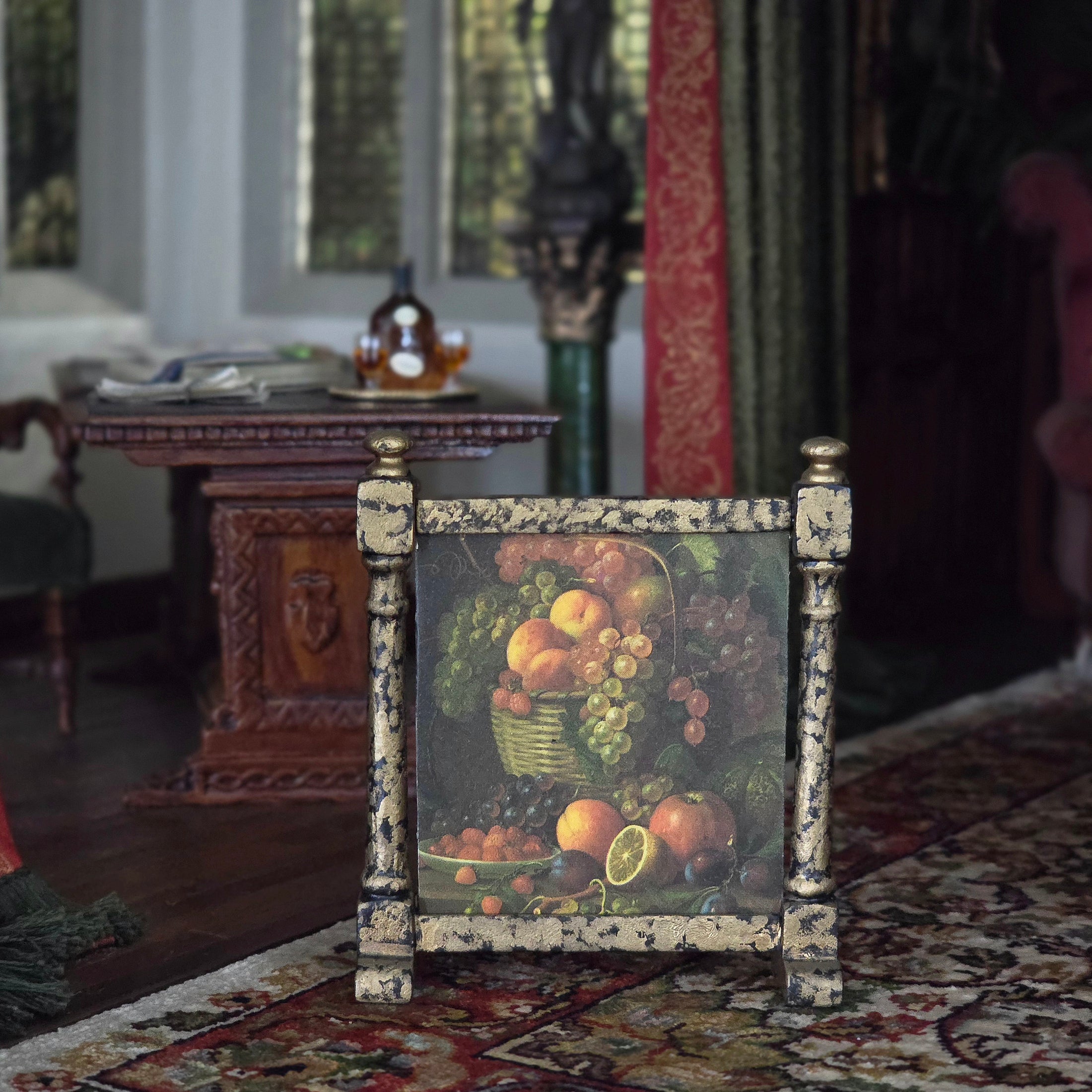 Renee Isabelle Miniature Fireplace Screen with Printed Dutch Still Life Panel