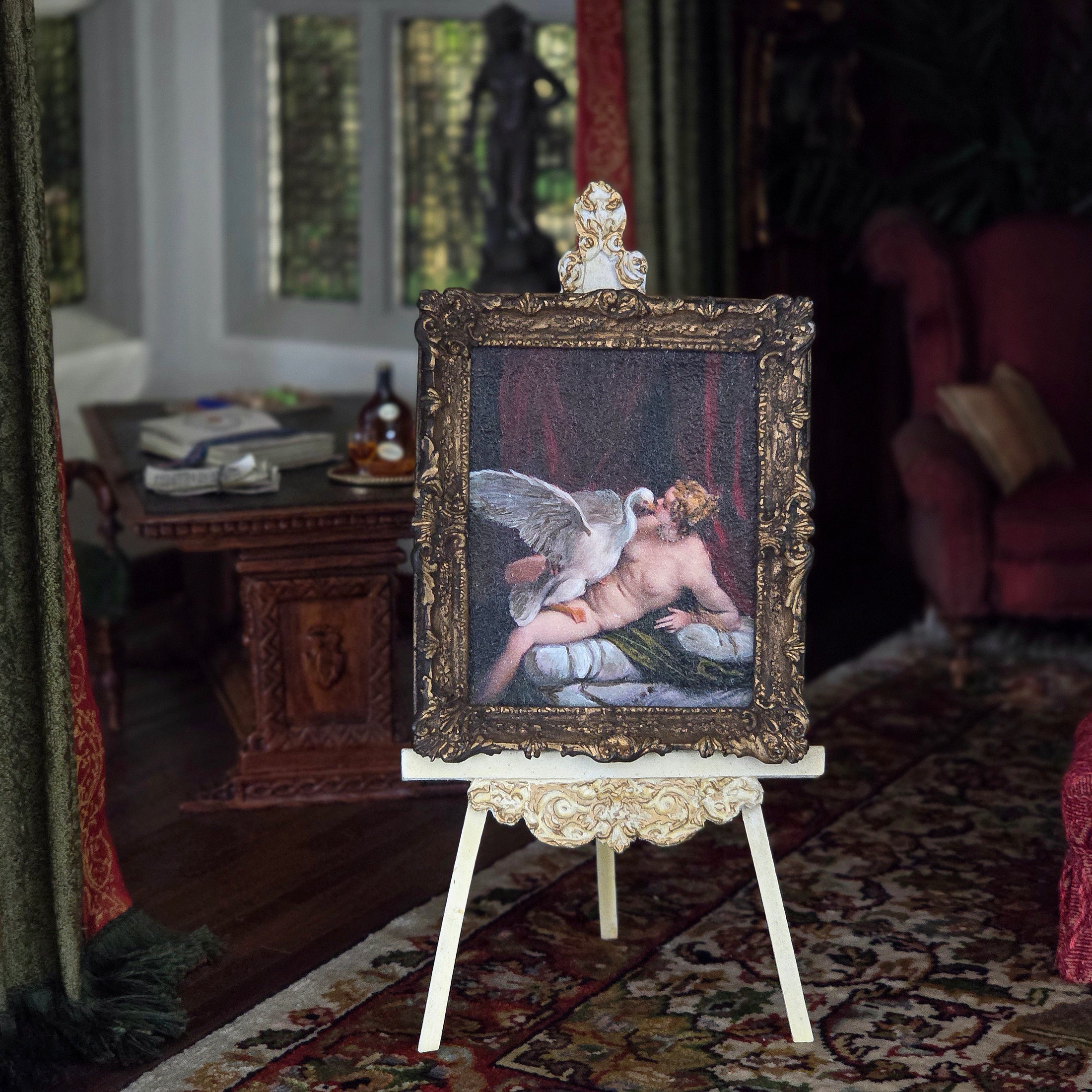 Michael Reynolds Leda and the Swan Miniature Painting After Paolo Veronese