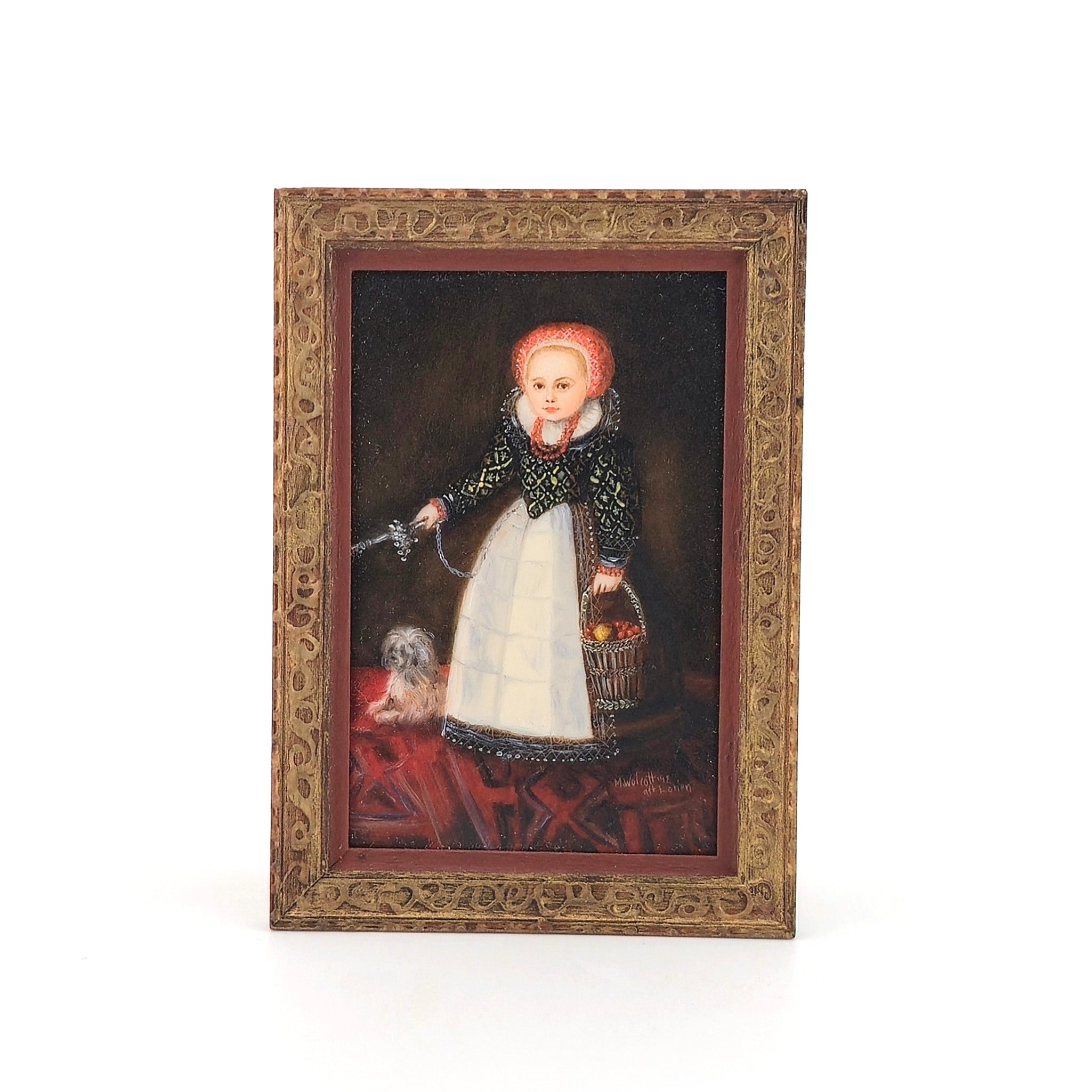 Melissa Wolcott 1992 Young Girl with Dog IGMA Fellow Miniature Dollhouse Painting
