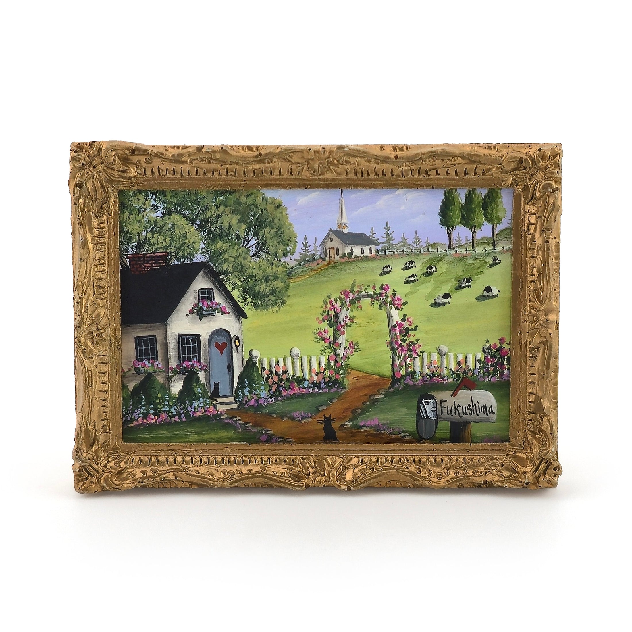 Karry Johnson "Cottage & Arbor" Original Folk Art Miniature Painting