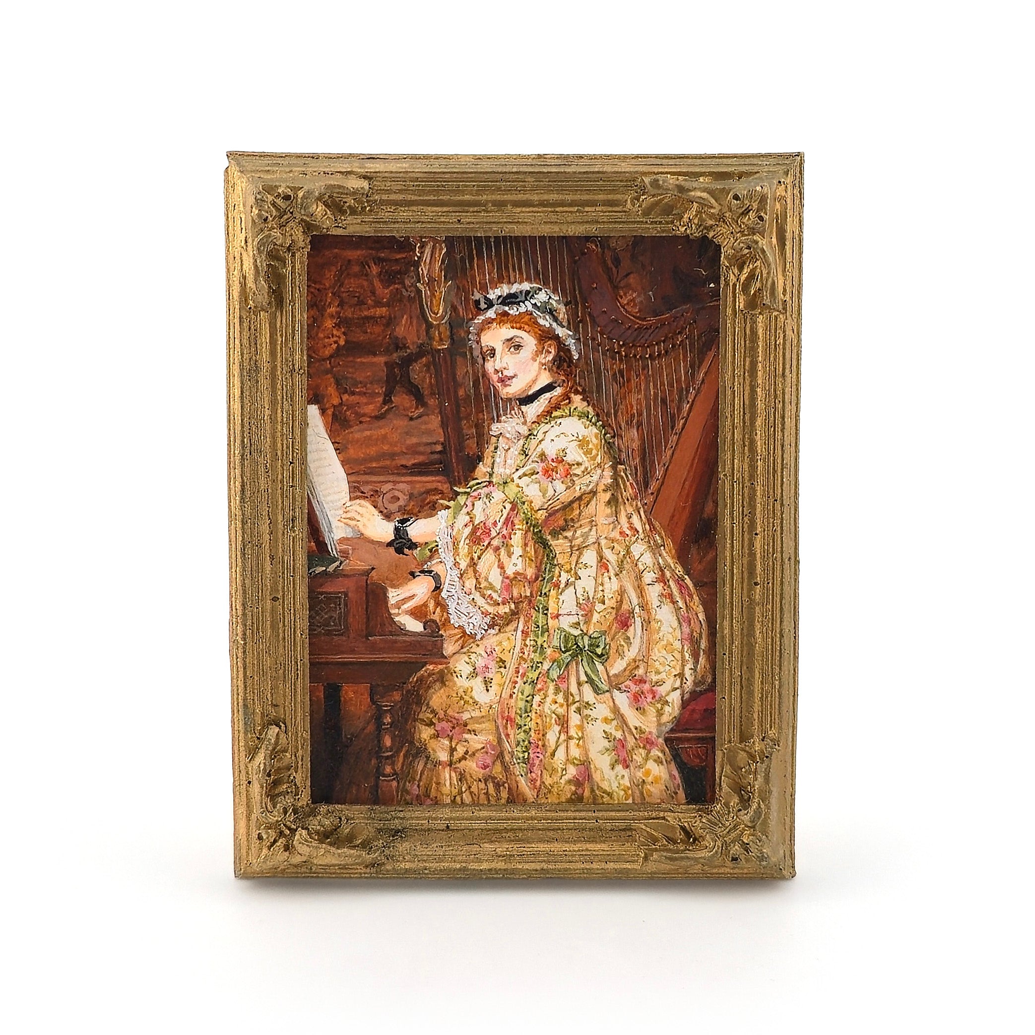 Linda McBreen "The Musician" Miniature Oil Painting After C.E. Perugini