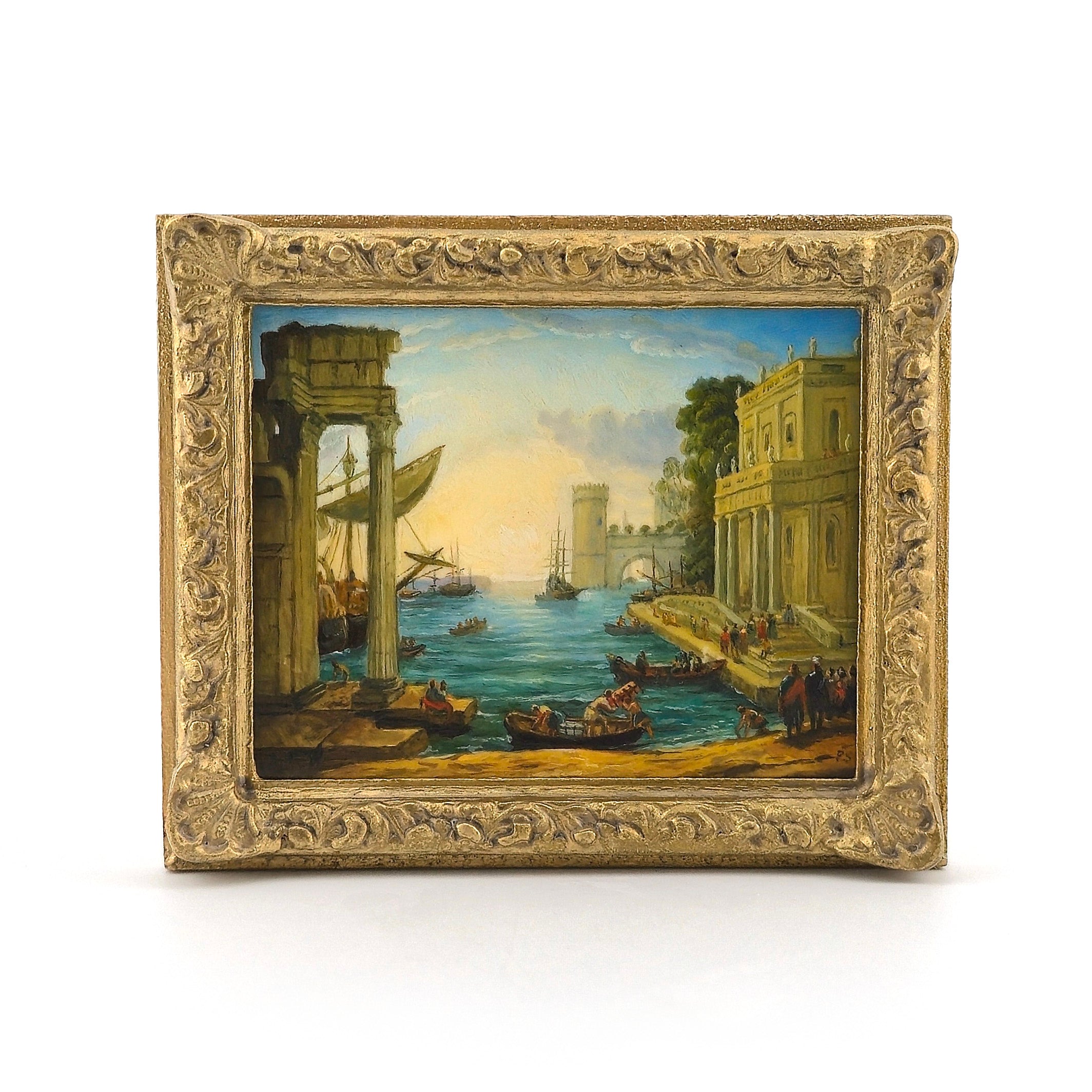Paul Saltarelli "Seaport with the Embarkation of the Queen of Sheba" Miniature Painting