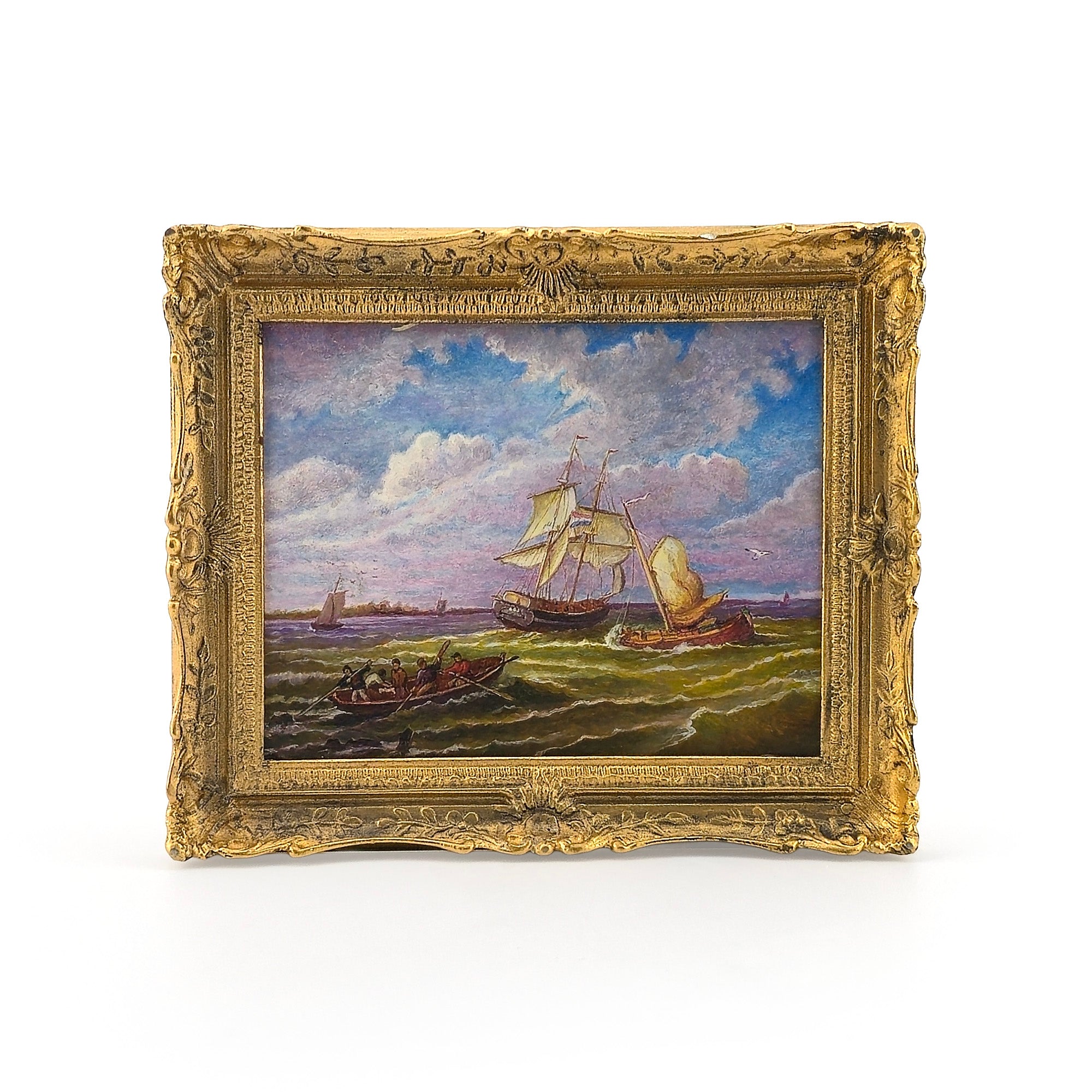 Paul Saltarelli "On the Bay" After Barend Cornelis Koekkoek Miniature Oil Painting