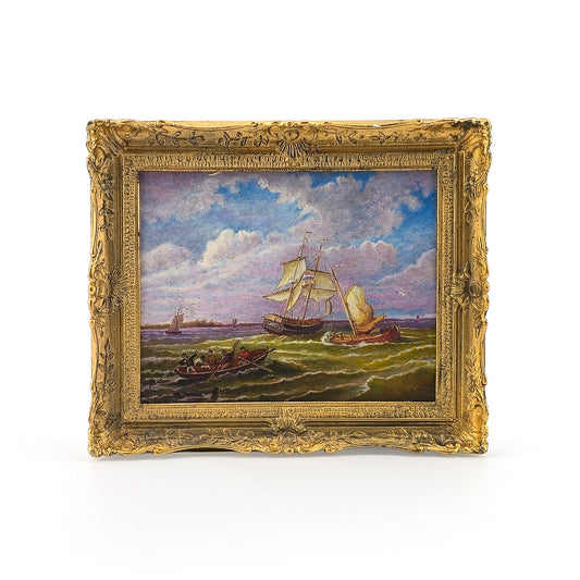 Paul Saltarelli "On the Bay" After Barend Cornelis Koekkoek Miniature Oil Painting