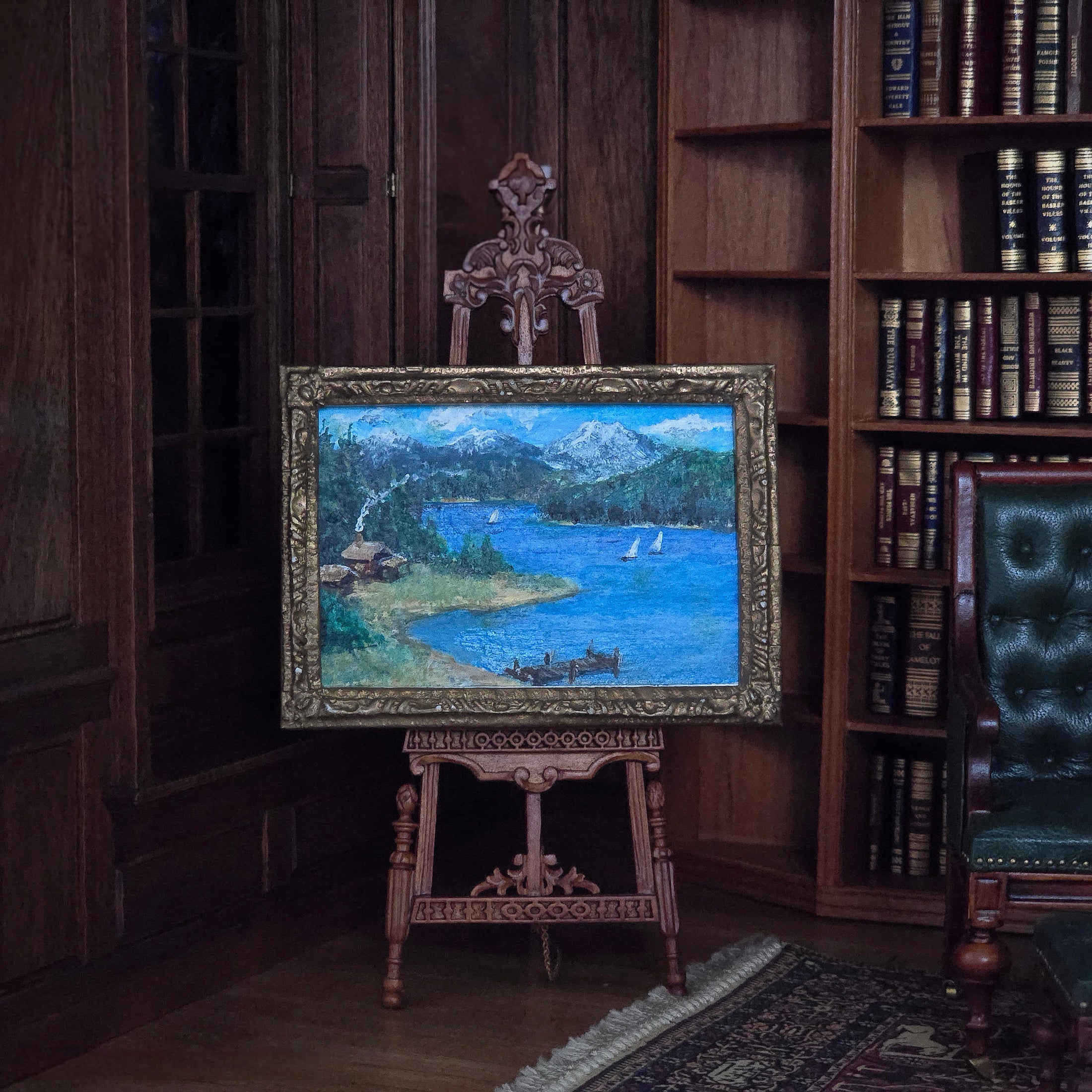 E. Rowan Mountain Lake Landscape Original Miniature Oil Painting