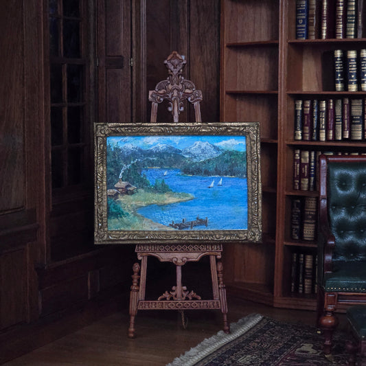 E. Rowan Mountain Lake Landscape Original Miniature Oil Painting