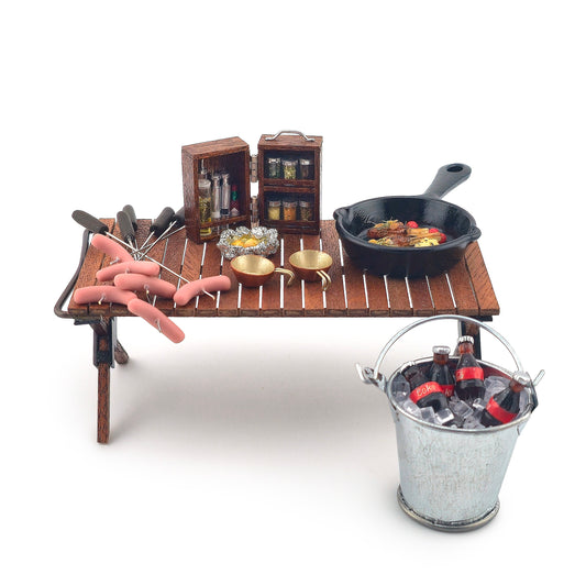 Bonnie Fake Handmade Miniature Camping Cookout Table Set 1:12 Scale