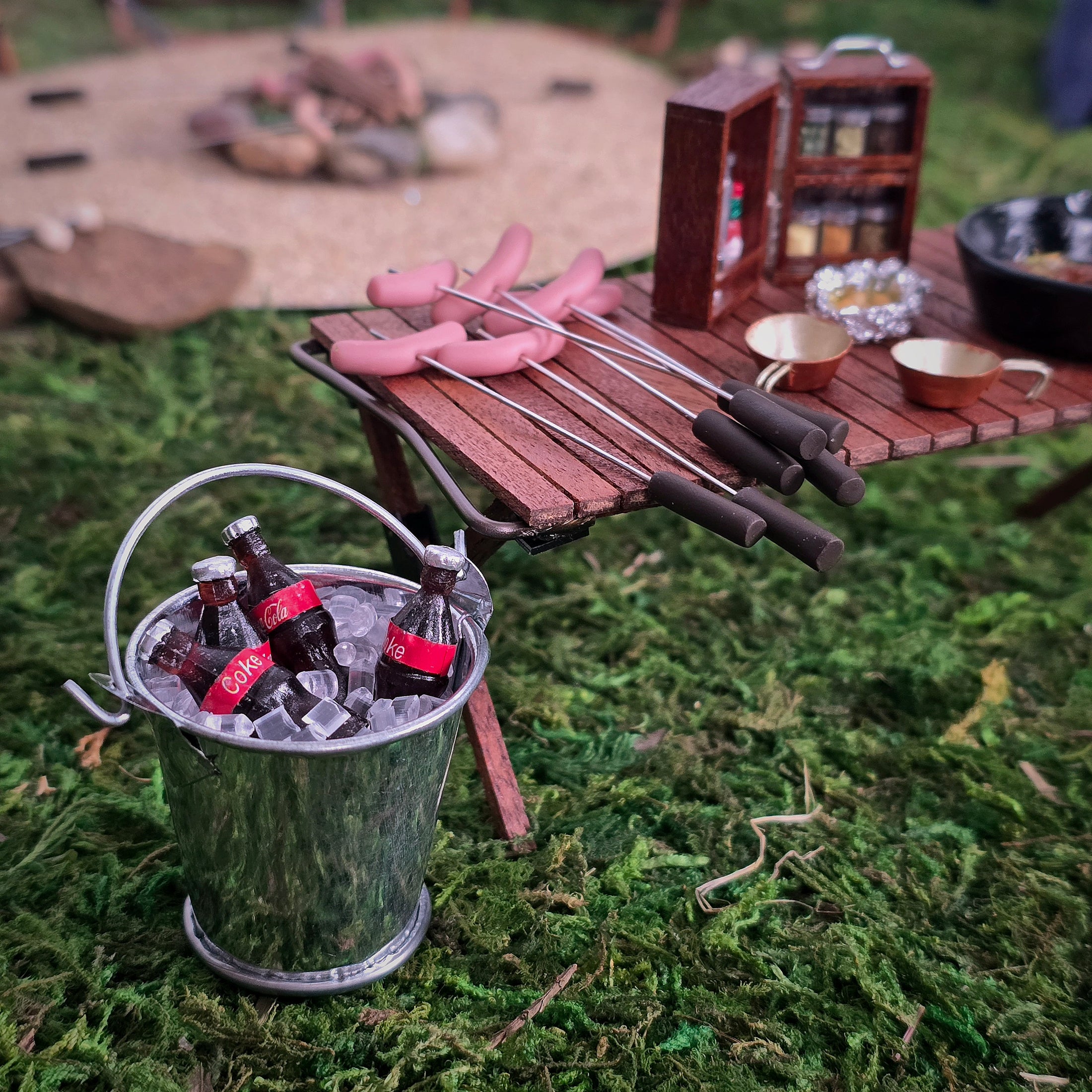 Bonnie Fake Handmade Miniature Camping Cookout Table Set 1:12 Scale