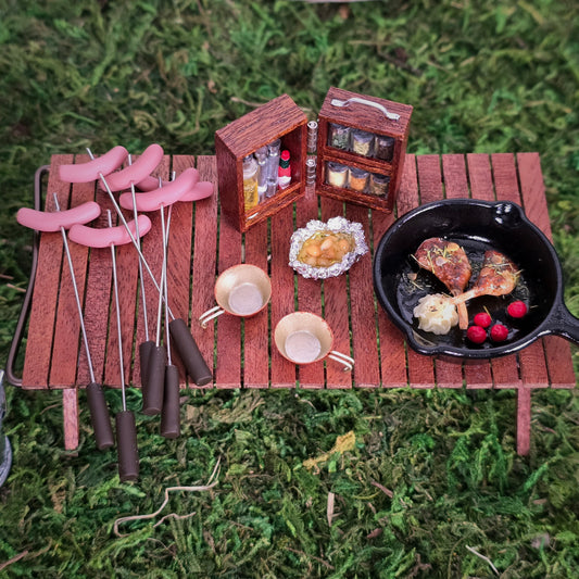 Bonnie Fake Handmade Miniature Camping Cookout Table Set 1:12 Scale