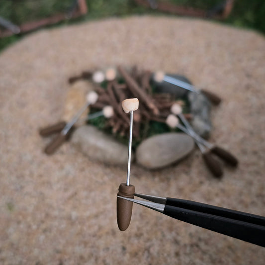 Bonnie Fake Handmade Miniature Campfire Fire Pit with Toasted Marshmallows 1:12 Scale