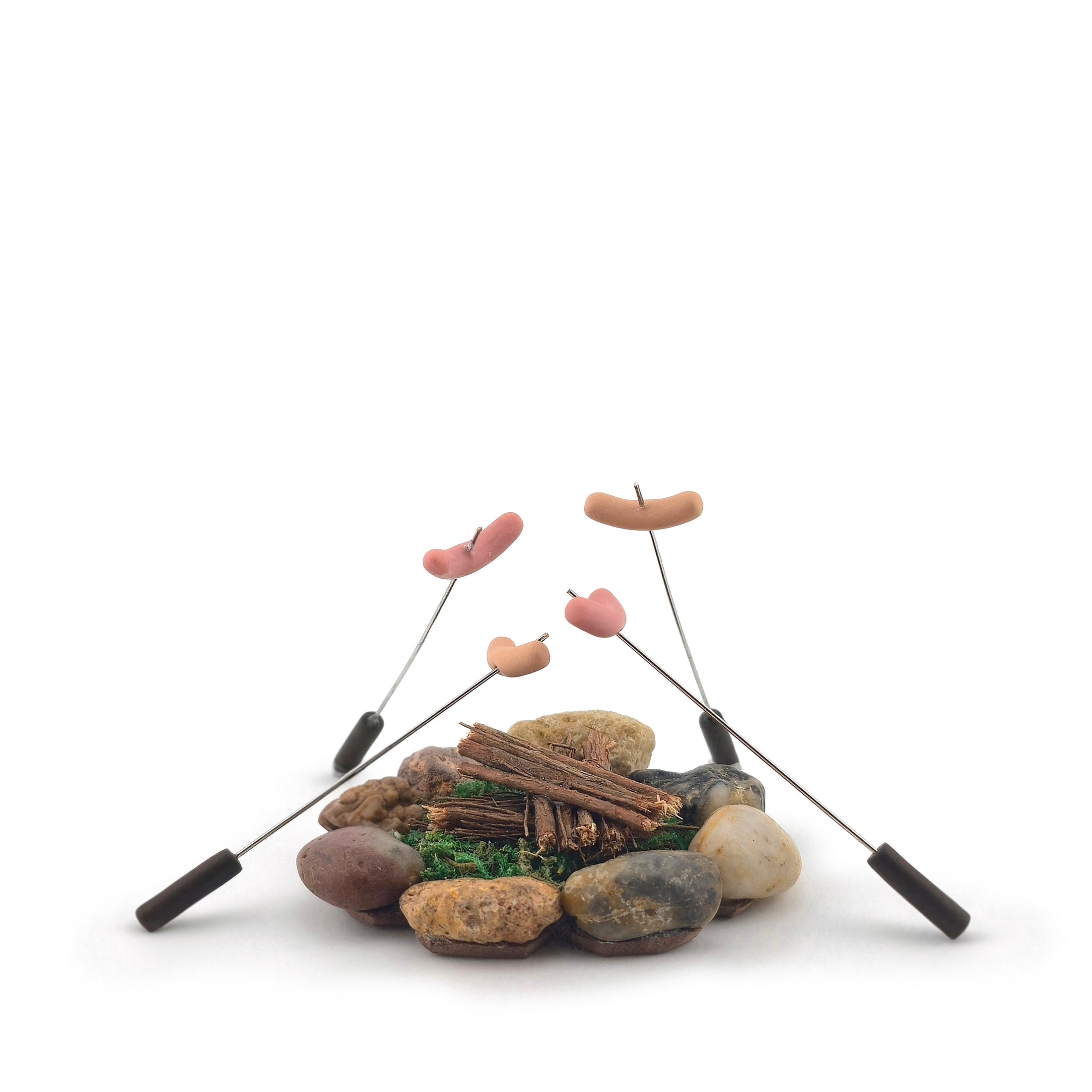 Bonnie Fake Handmade Miniature Campfire with Roasting Hot Dogs 1:12 Scale