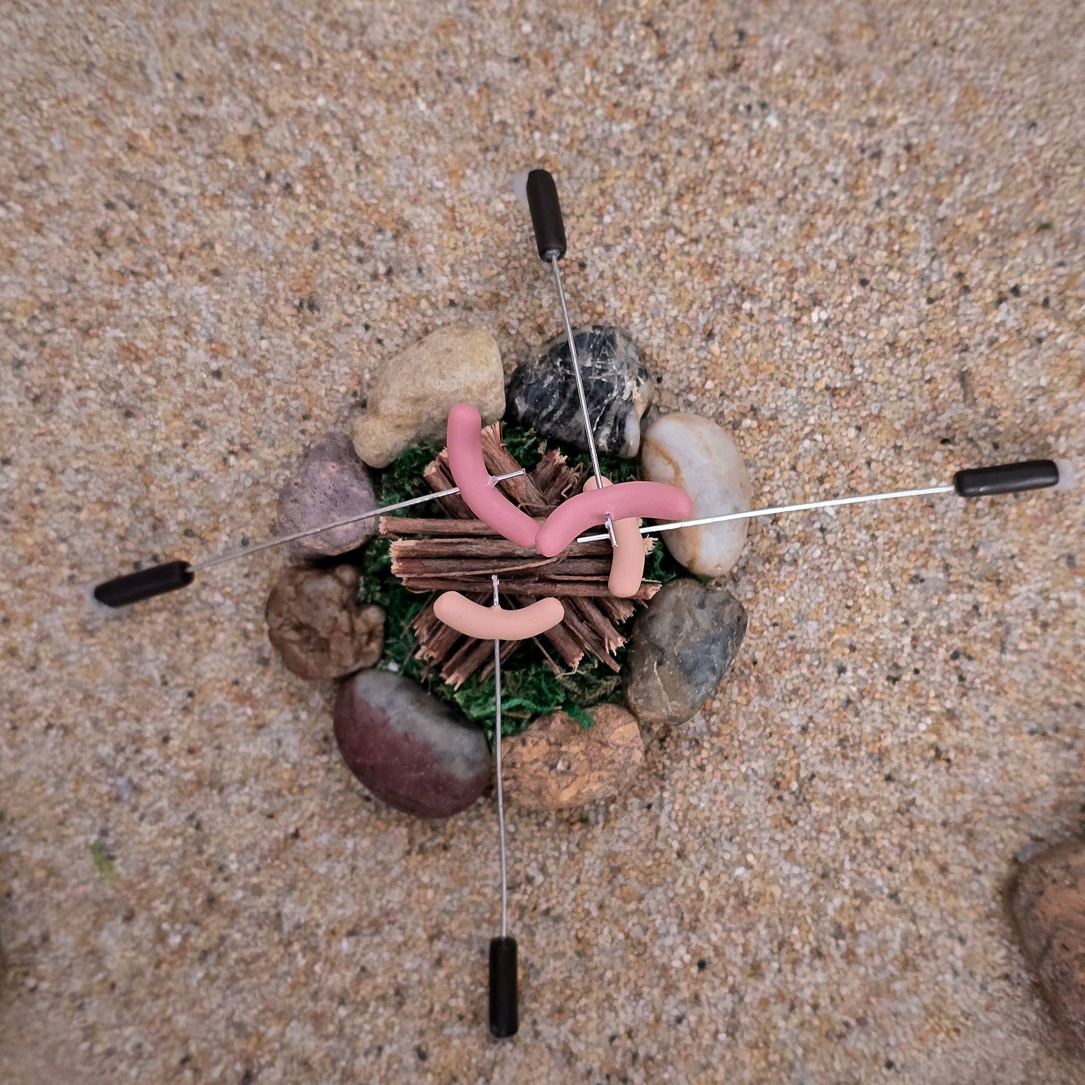 Bonnie Fake Handmade Miniature Campfire with Roasting Hot Dogs 1:12 Scale
