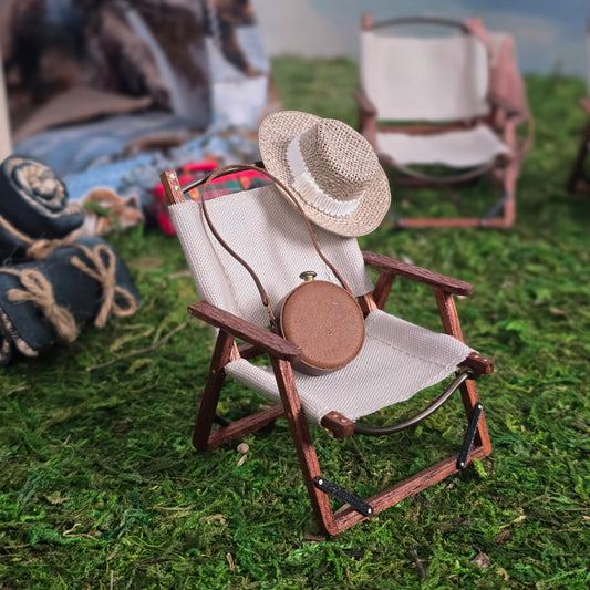 Bonnie Fake Dollhouse Miniature Camping Hat & Leather Canteen Set 1:12 Scale