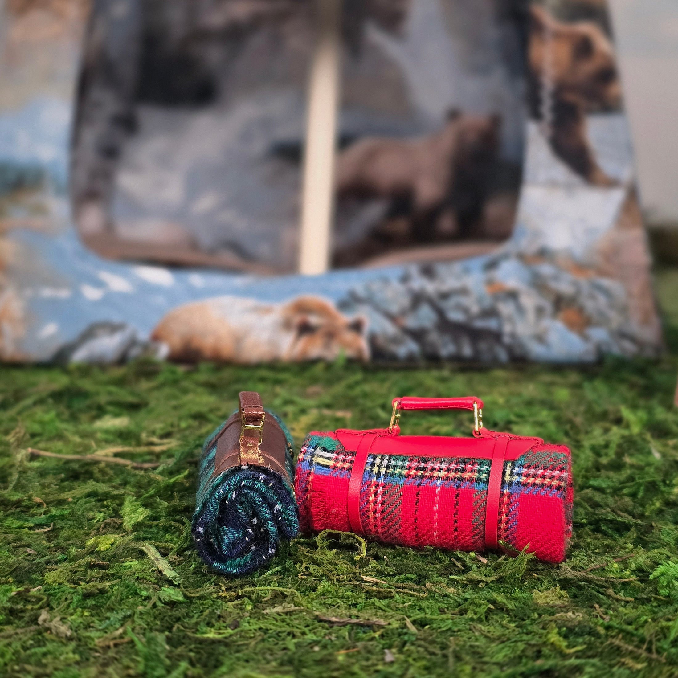 Bonnie Fake Set of 2 Miniature Plaid Camping Blanket Rolls 1:12 Scale